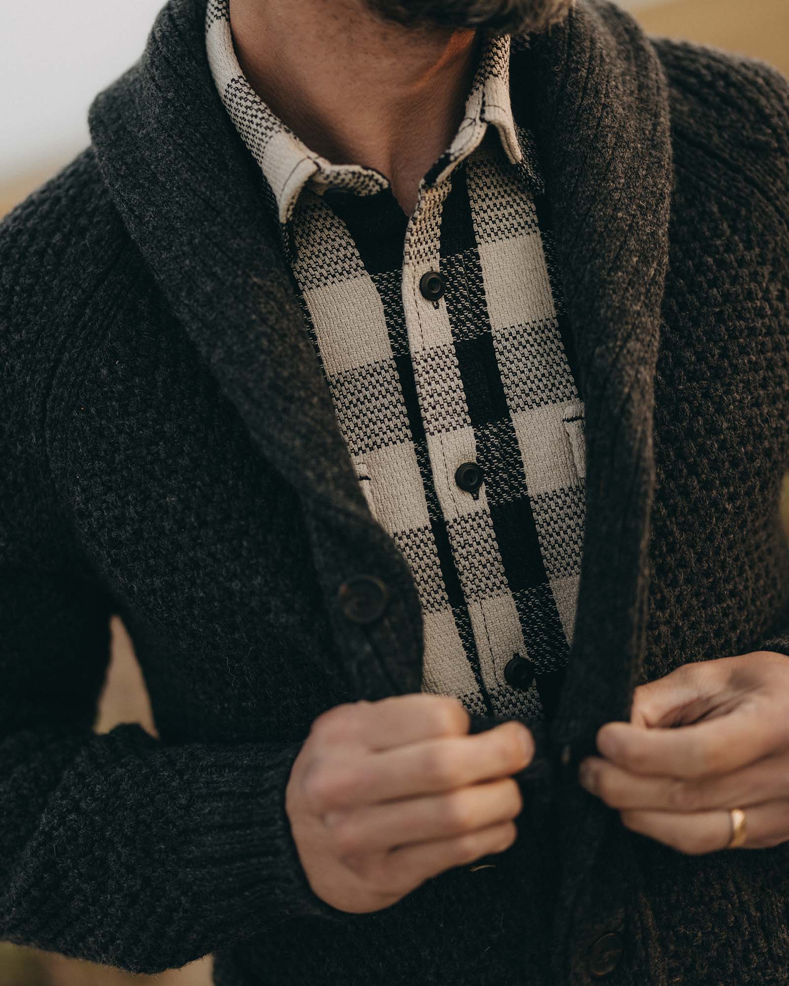 The Fisherman Shawl Cardigan in Heather Coal Merino - Image 3
