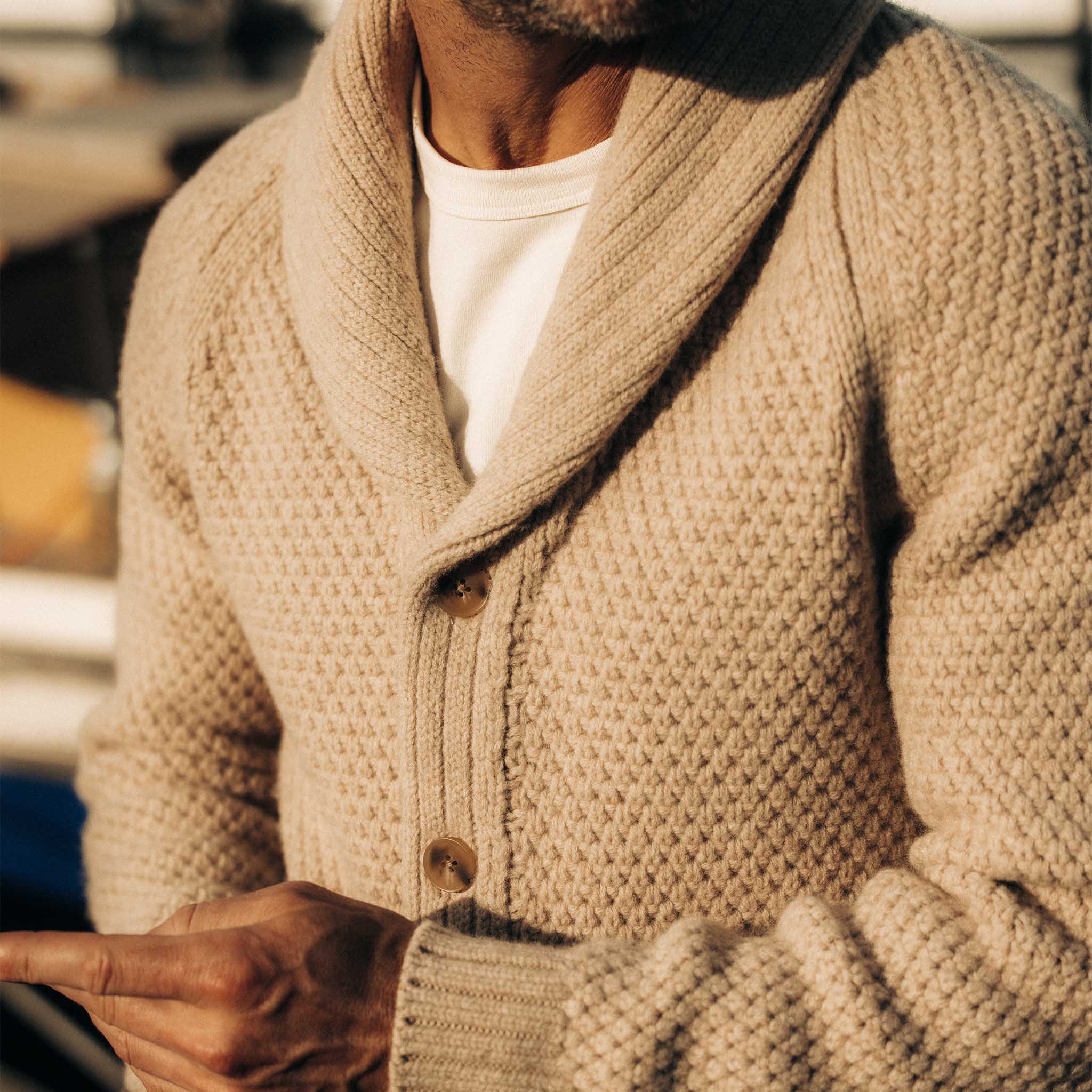 The Fisherman Shawl Cardigan in Heather Oat Merino - Image 3