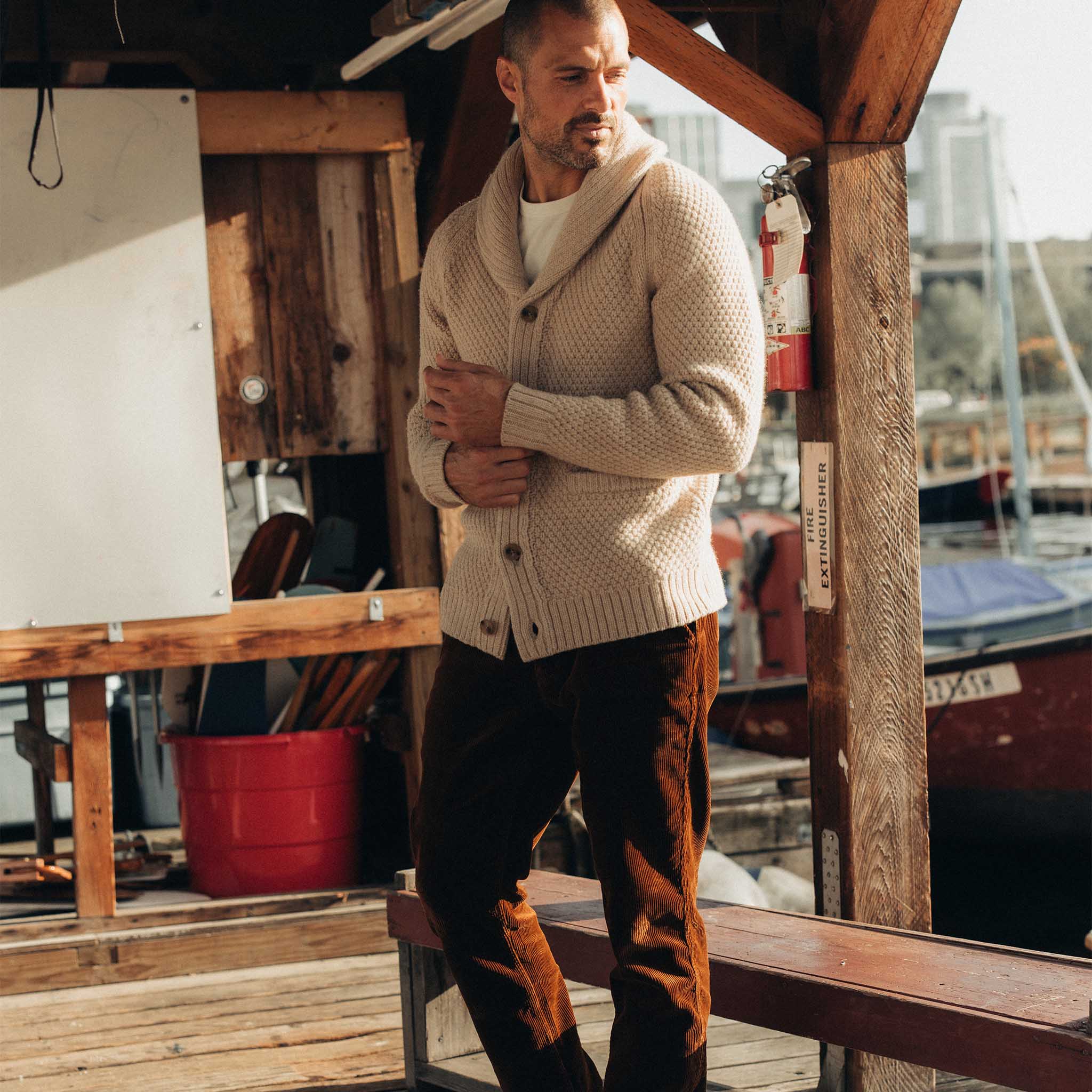 The Fisherman Shawl Cardigan in Heather Oat Merino - Image 4