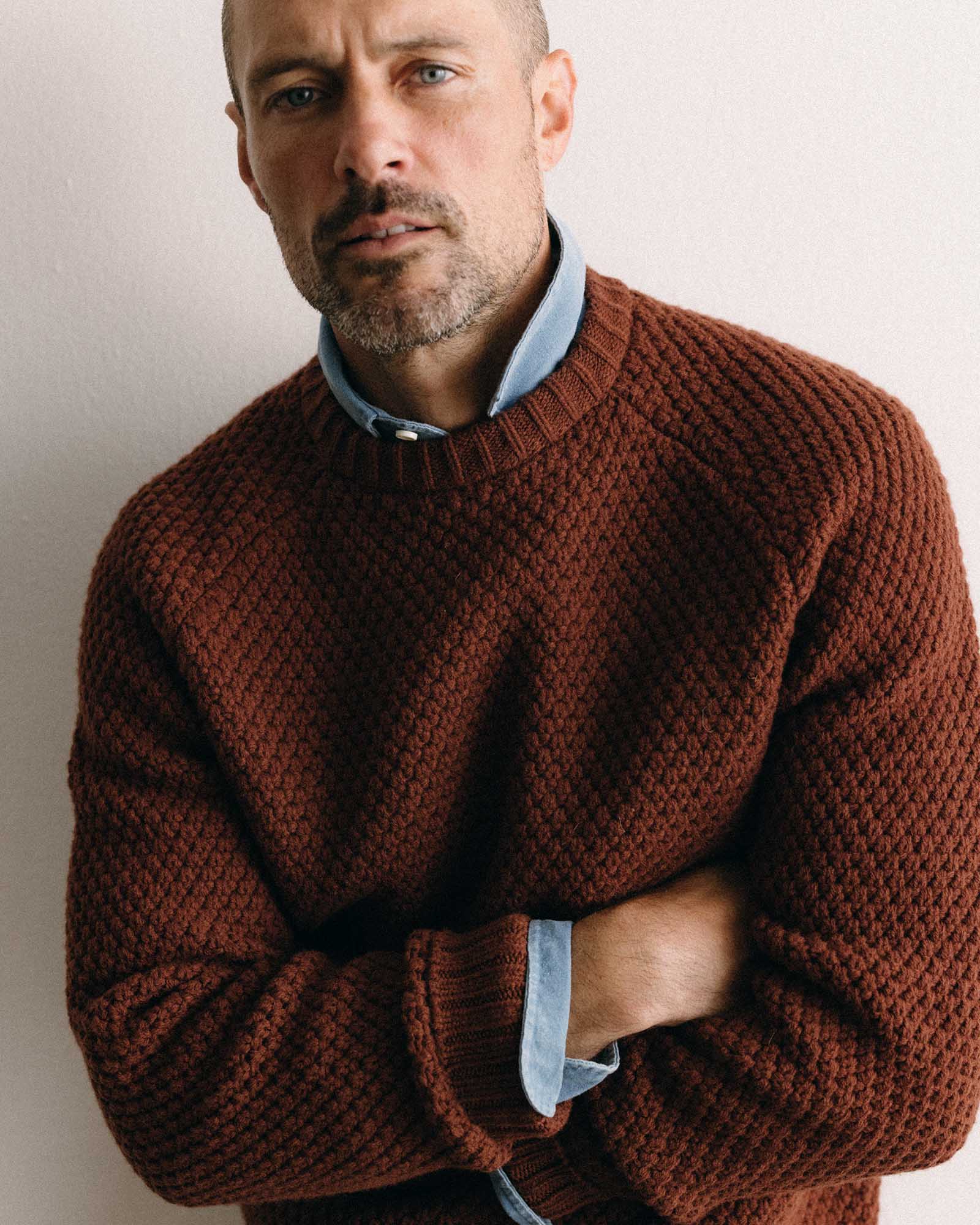 The Fisherman Sweater in Heather Brick Merino - Image 2