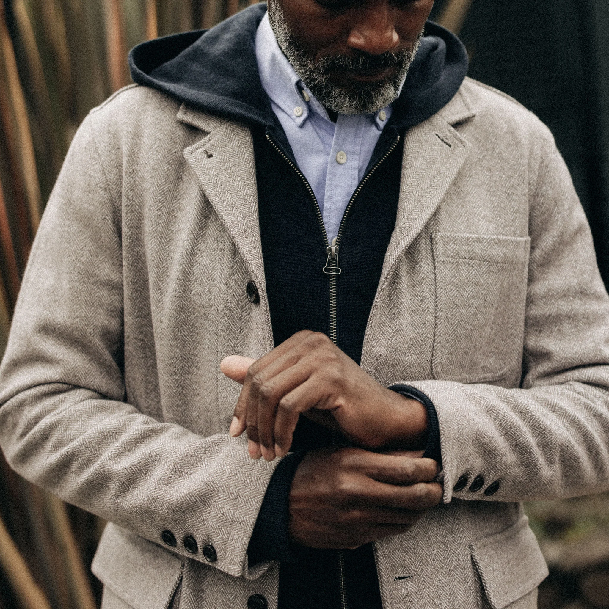 The Gibson Jacket in Heathered Oat Nep Herringbone - Image 4