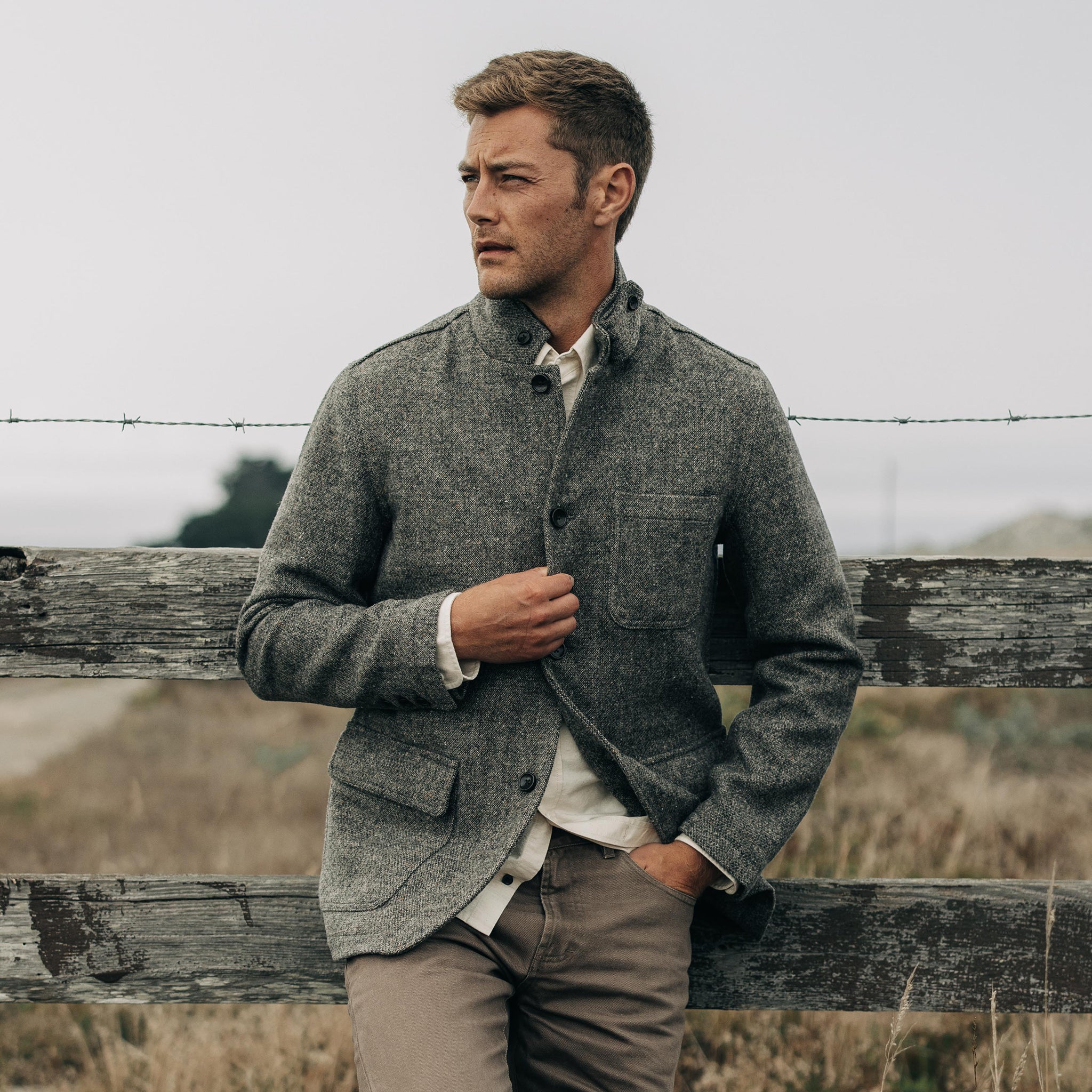 The Gibson Jacket in Khaki Donegal Wool - Image 2