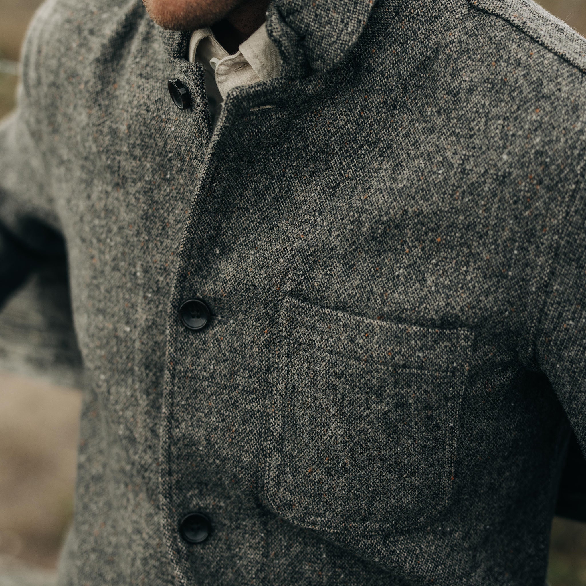 The Gibson Jacket in Khaki Donegal Wool - Image 4