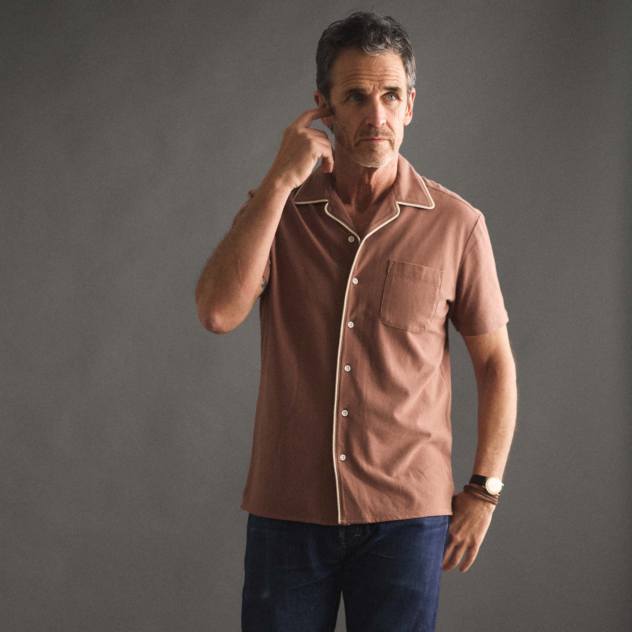 The Harwich Shirt in Faded Brick Tipped Pique - Image 2