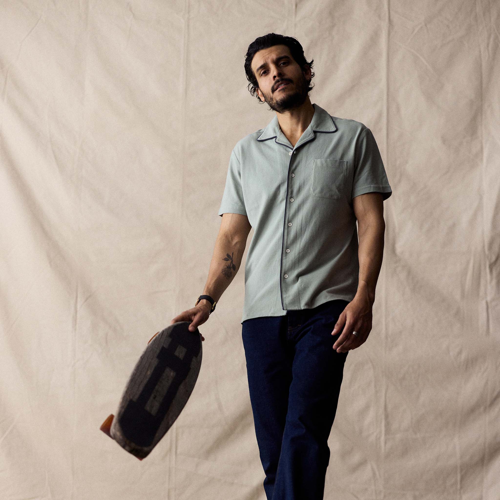 The Harwich Shirt in Surf Green Tipped Pique - Image 2