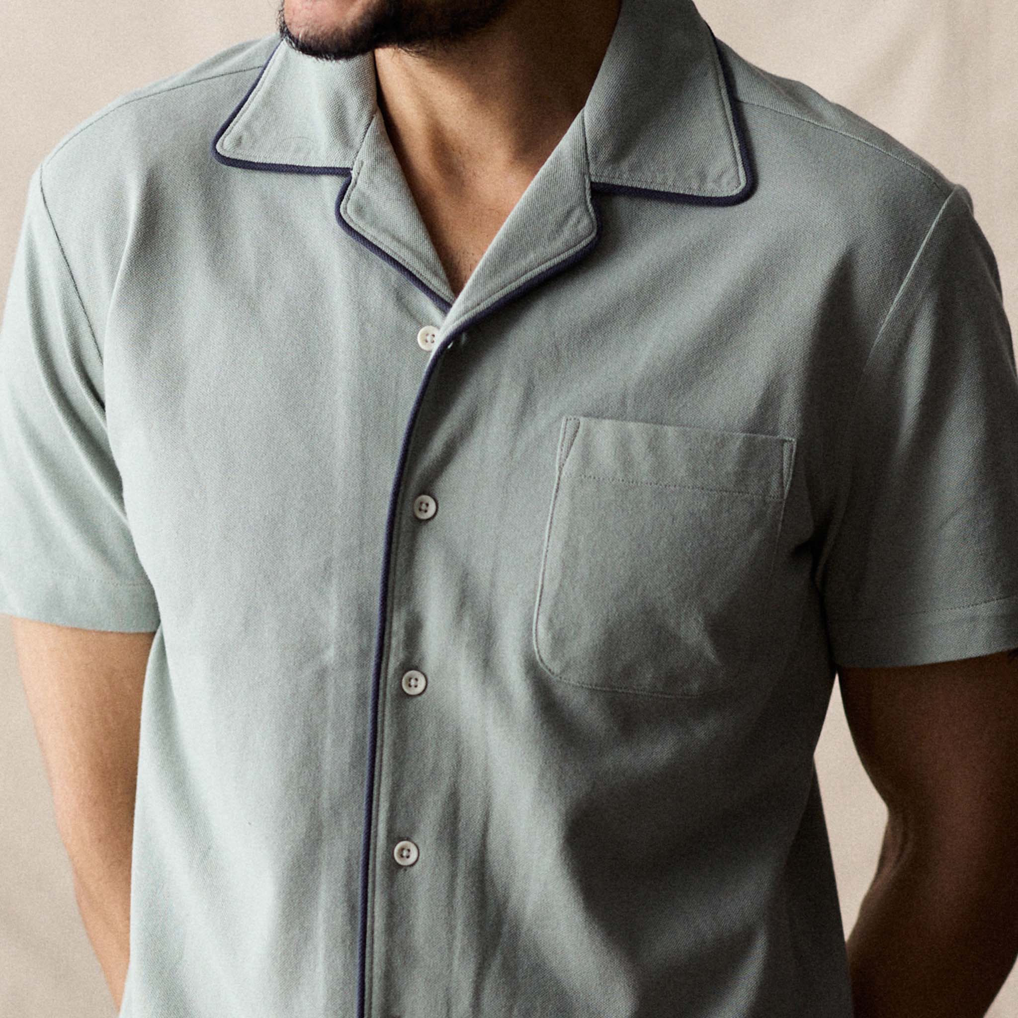 The Harwich Shirt in Surf Green Tipped Pique - Image 4