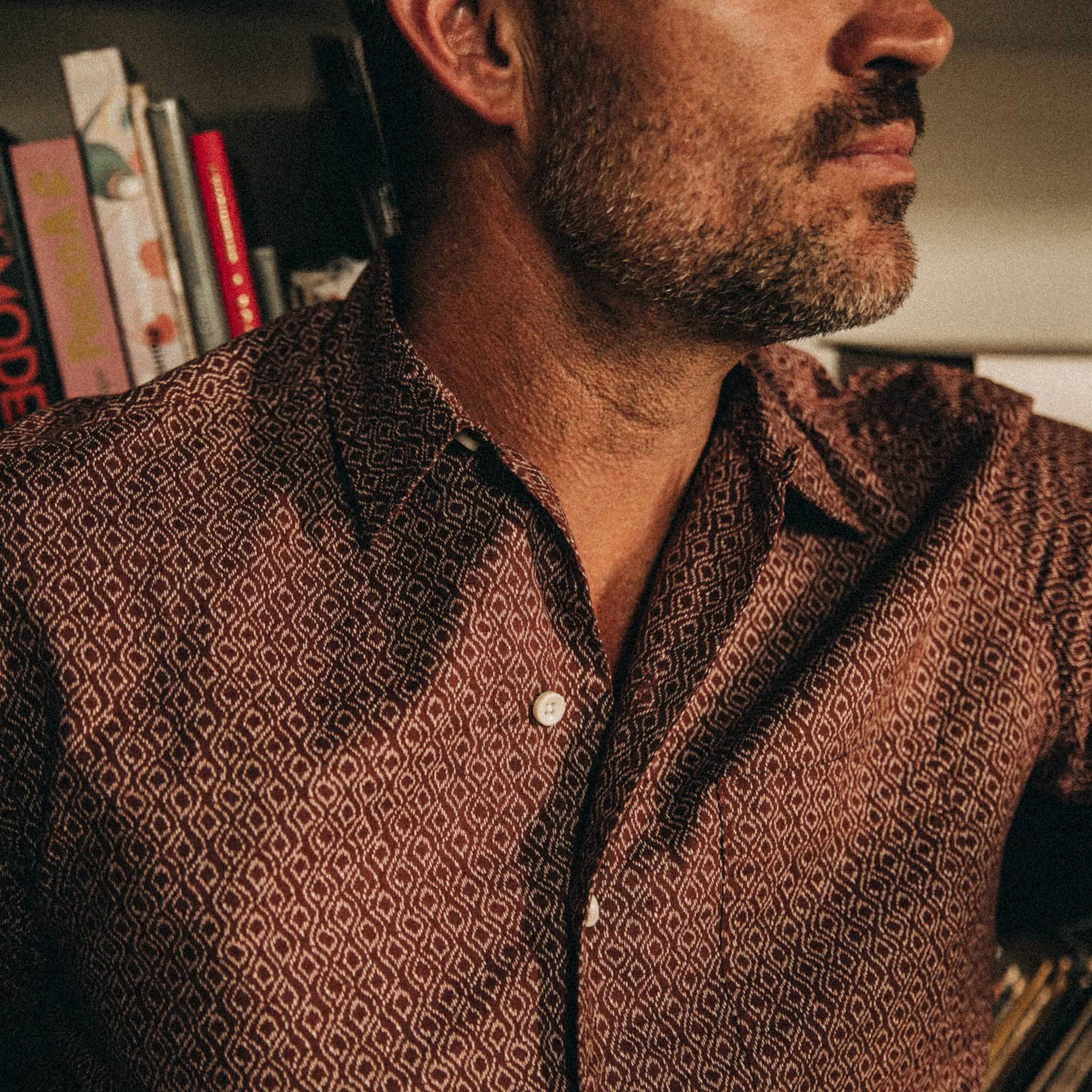 The Short Sleeve Hawthorne in Burgundy Trellis - Image 3