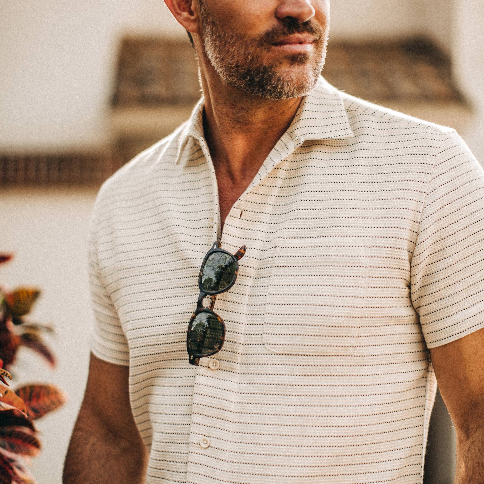 The Short Sleeve Hawthorne in Natural Pickstitch Waffle - Image 3