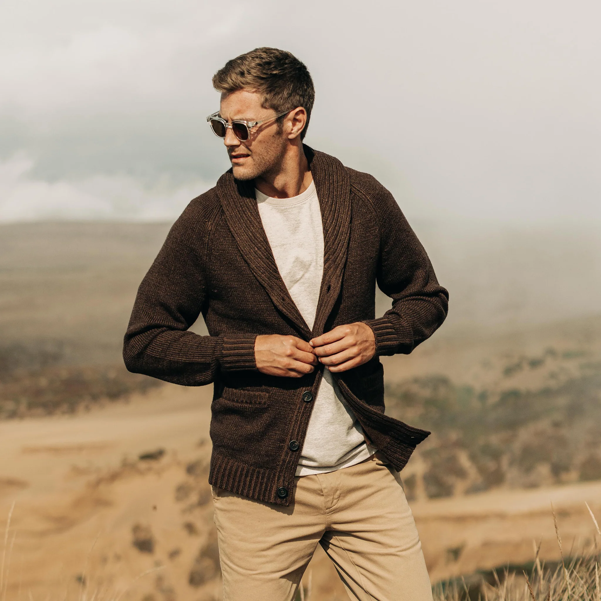 The Headland Shawl Cardigan in Marled Chocolate - Image 3