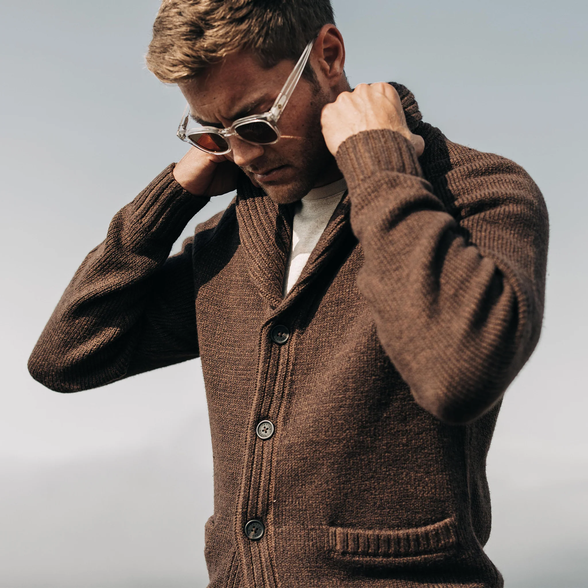 The Headland Shawl Cardigan in Marled Chocolate - Image 4