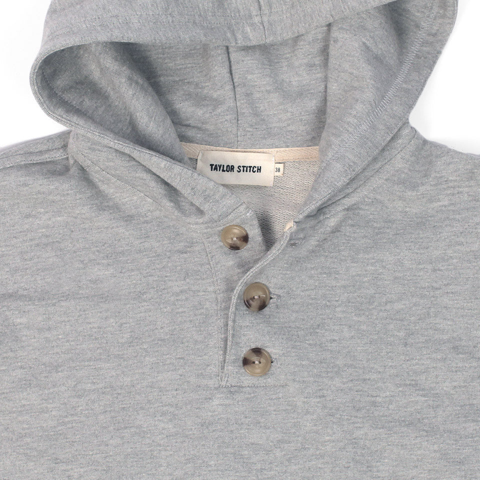 Heather Grey 3 Button Hooded Sweatshirt - Image 2