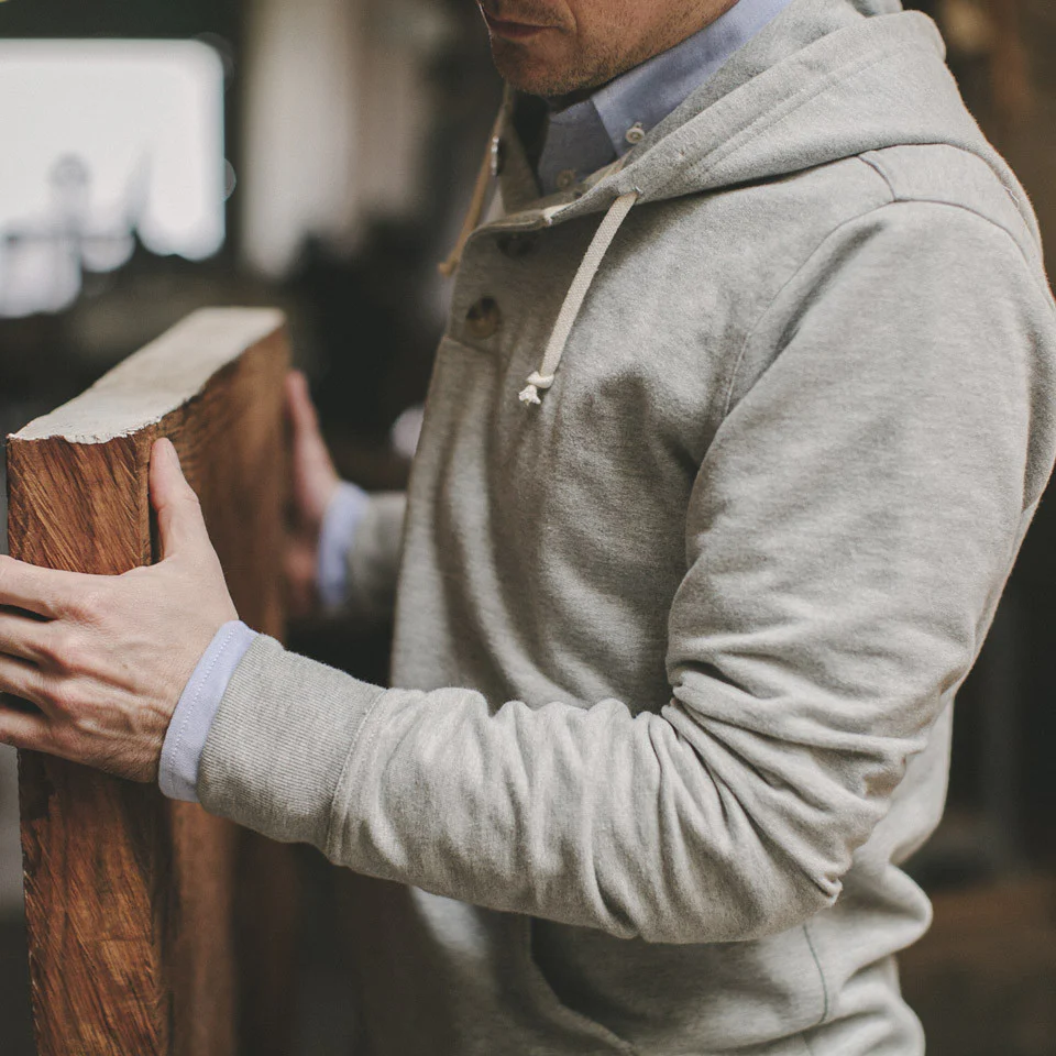 Heather Grey 3 Button Hooded Sweatshirt - Image 5