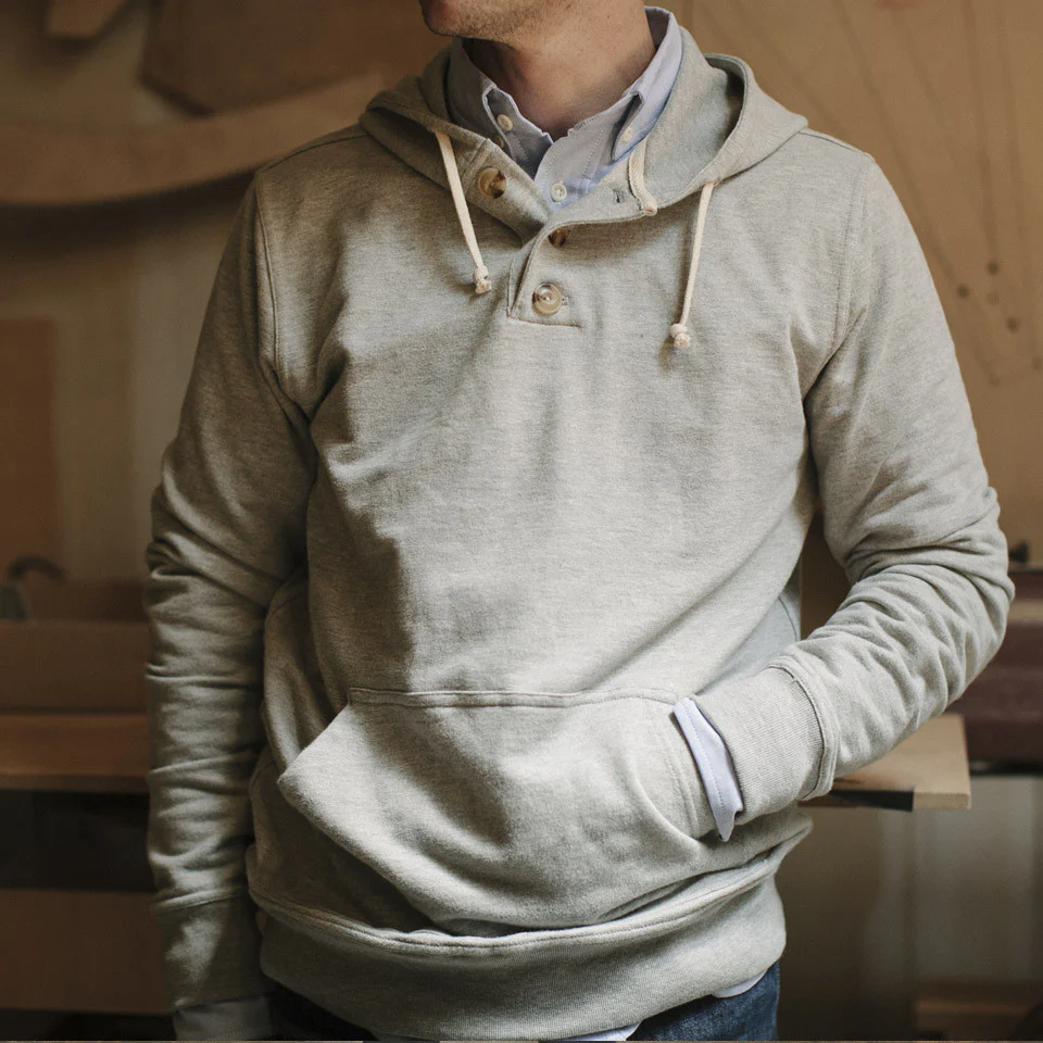 Heather Grey 3 Button Hooded Sweatshirt - Image 6