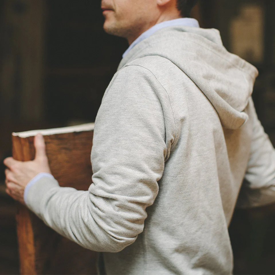 Heather Grey 3 Button Hooded Sweatshirt - Image 7