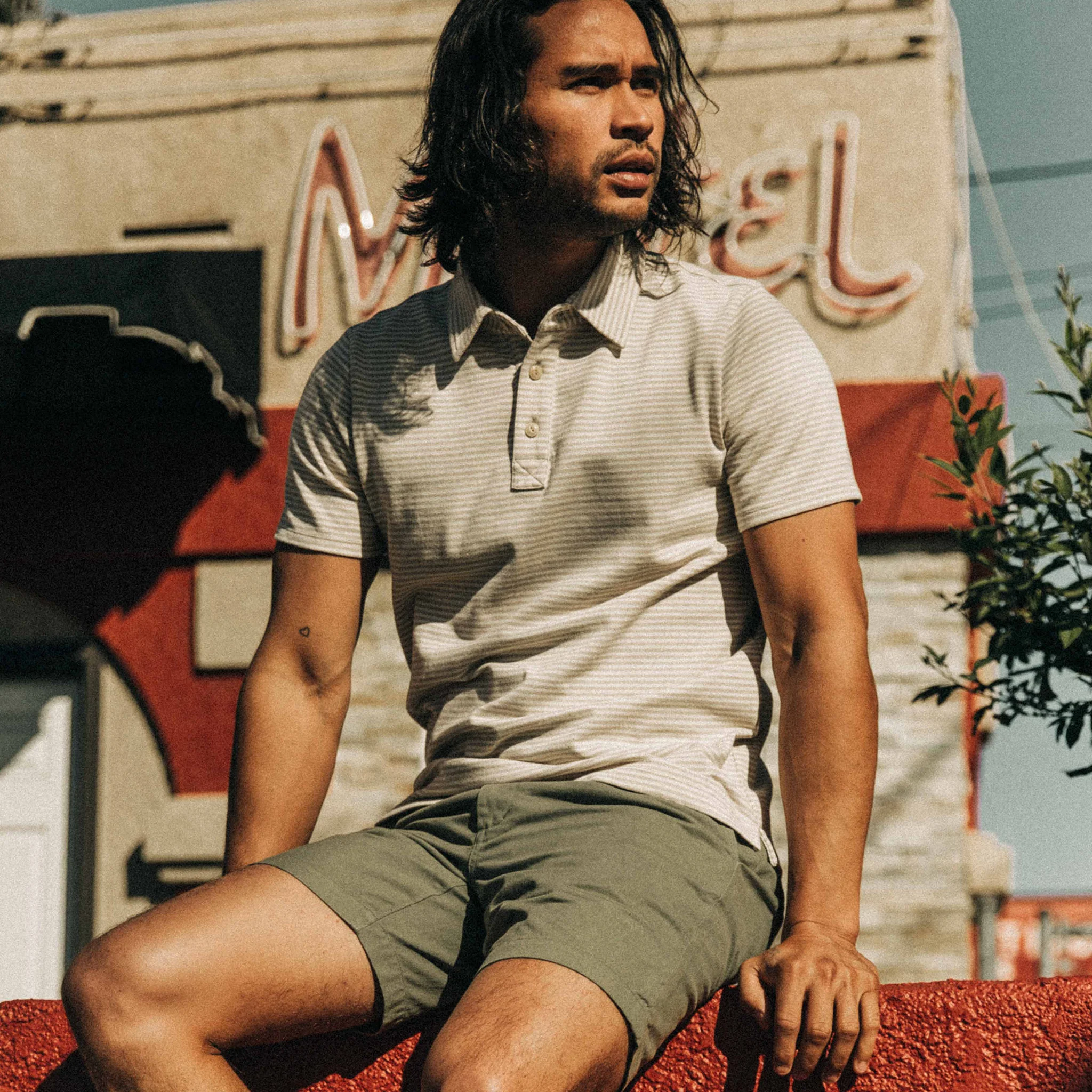 The Heavy Bag Polo in Natural and Oatmeal Stripe - Image 2