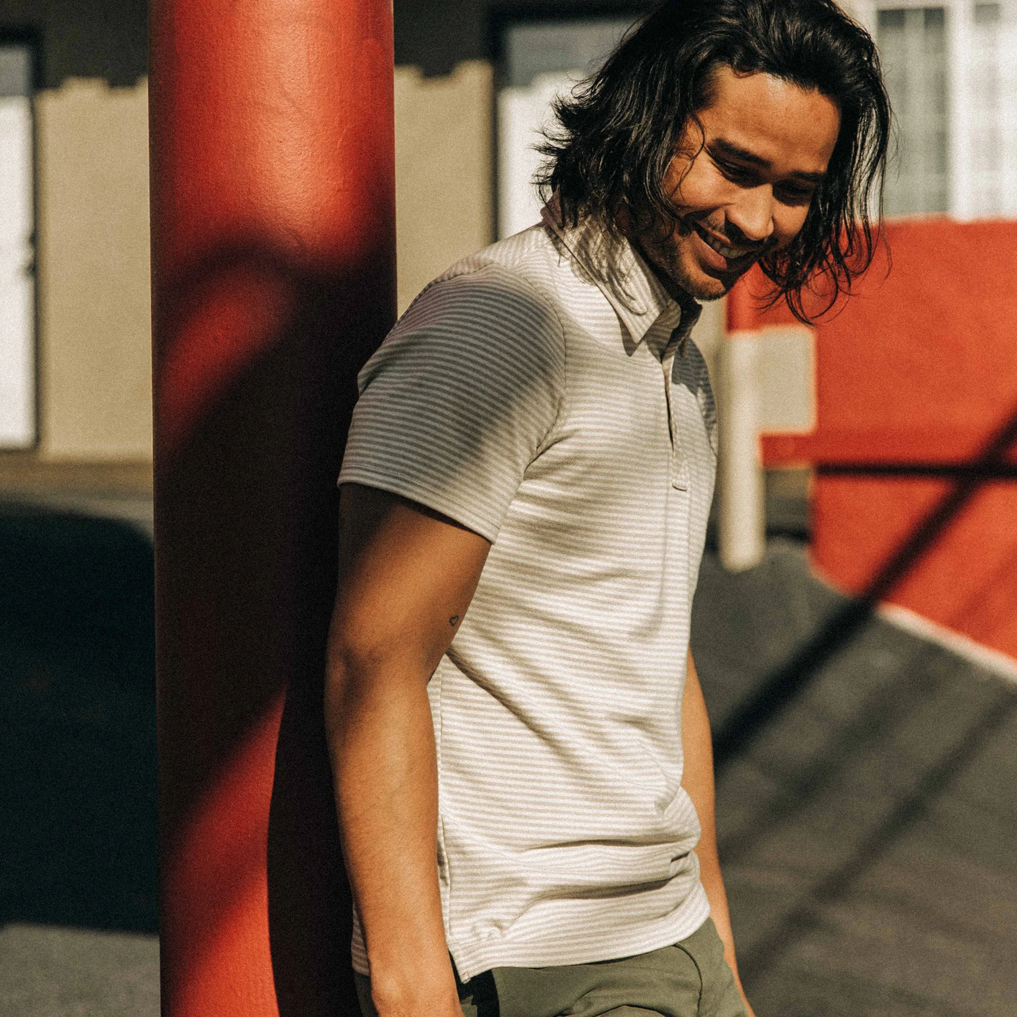The Heavy Bag Polo in Natural and Oatmeal Stripe - Image 4
