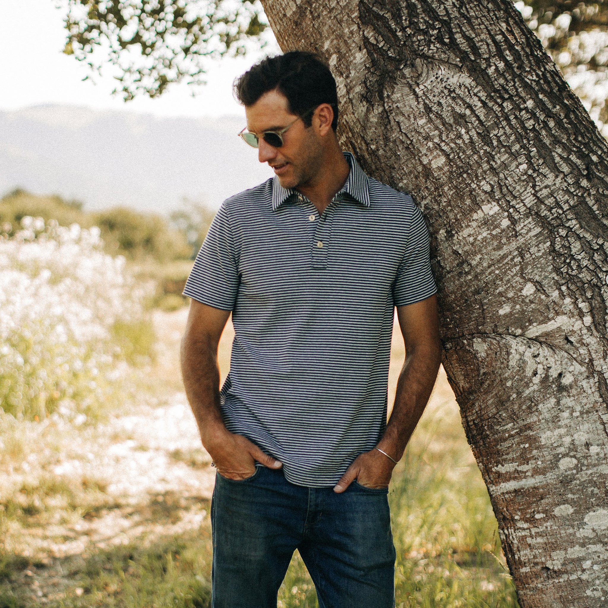 The Heavy Bag Polo in Navy and Ash Stripe - Image 2