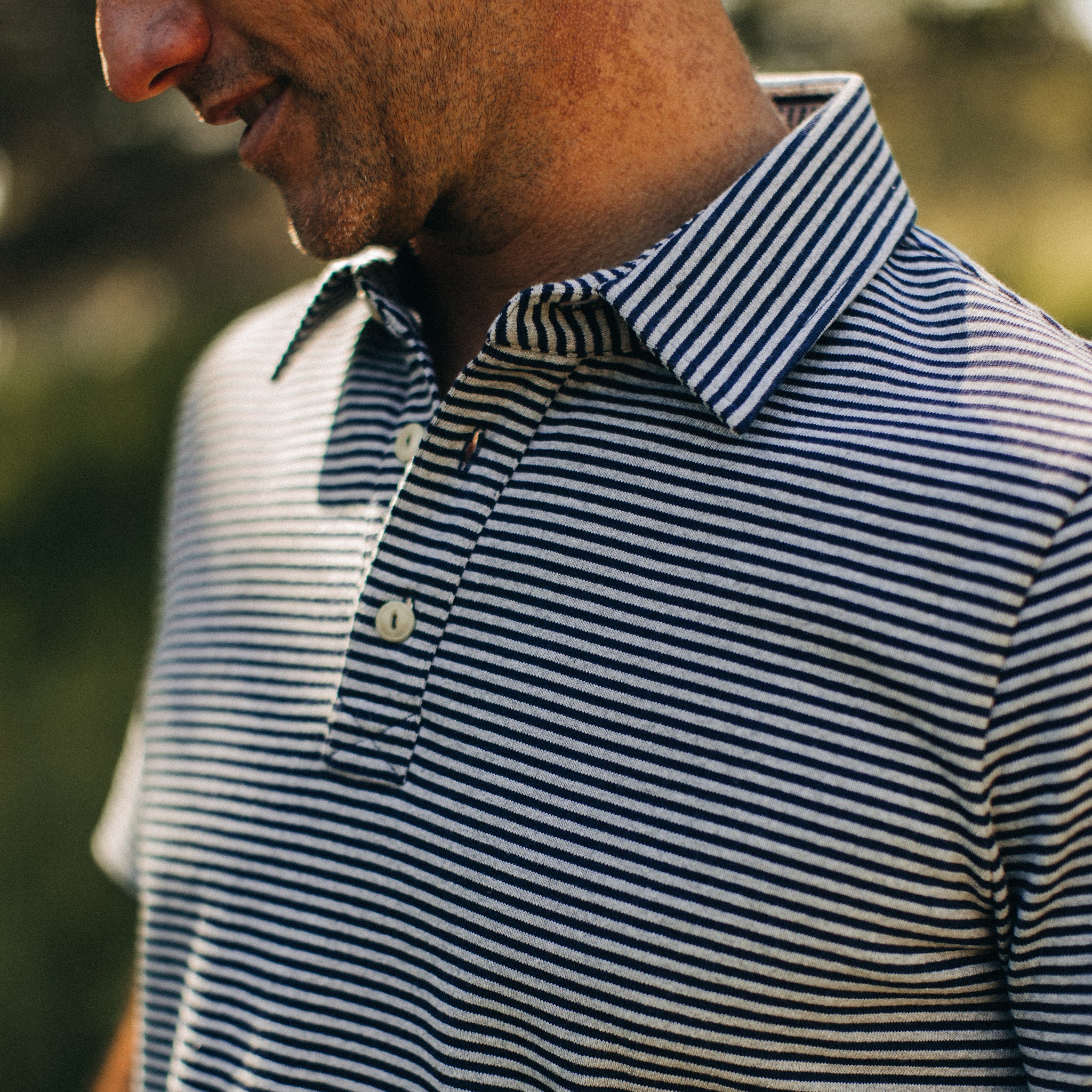 The Heavy Bag Polo in Navy and Ash Stripe - Image 4