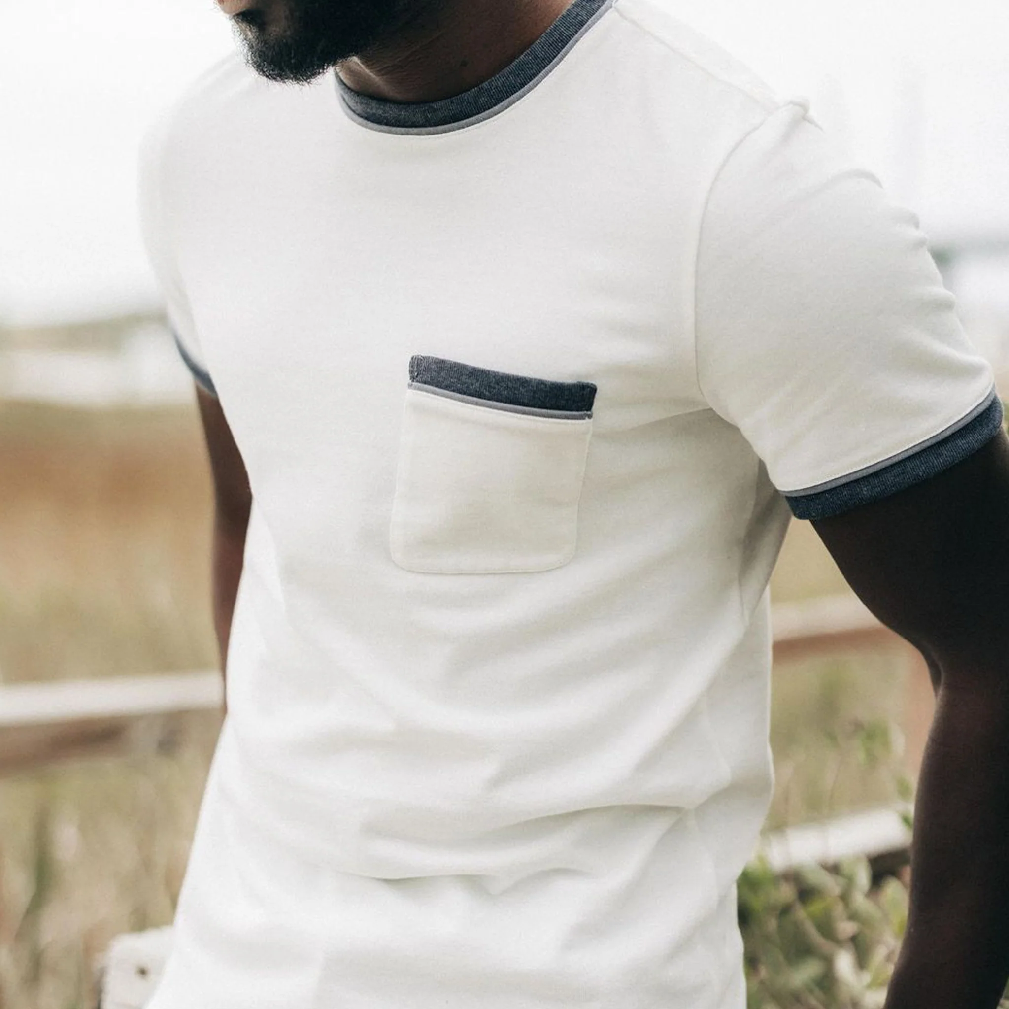 The Heavy Bag Ringer Tee in Natural and Navy - Image 2