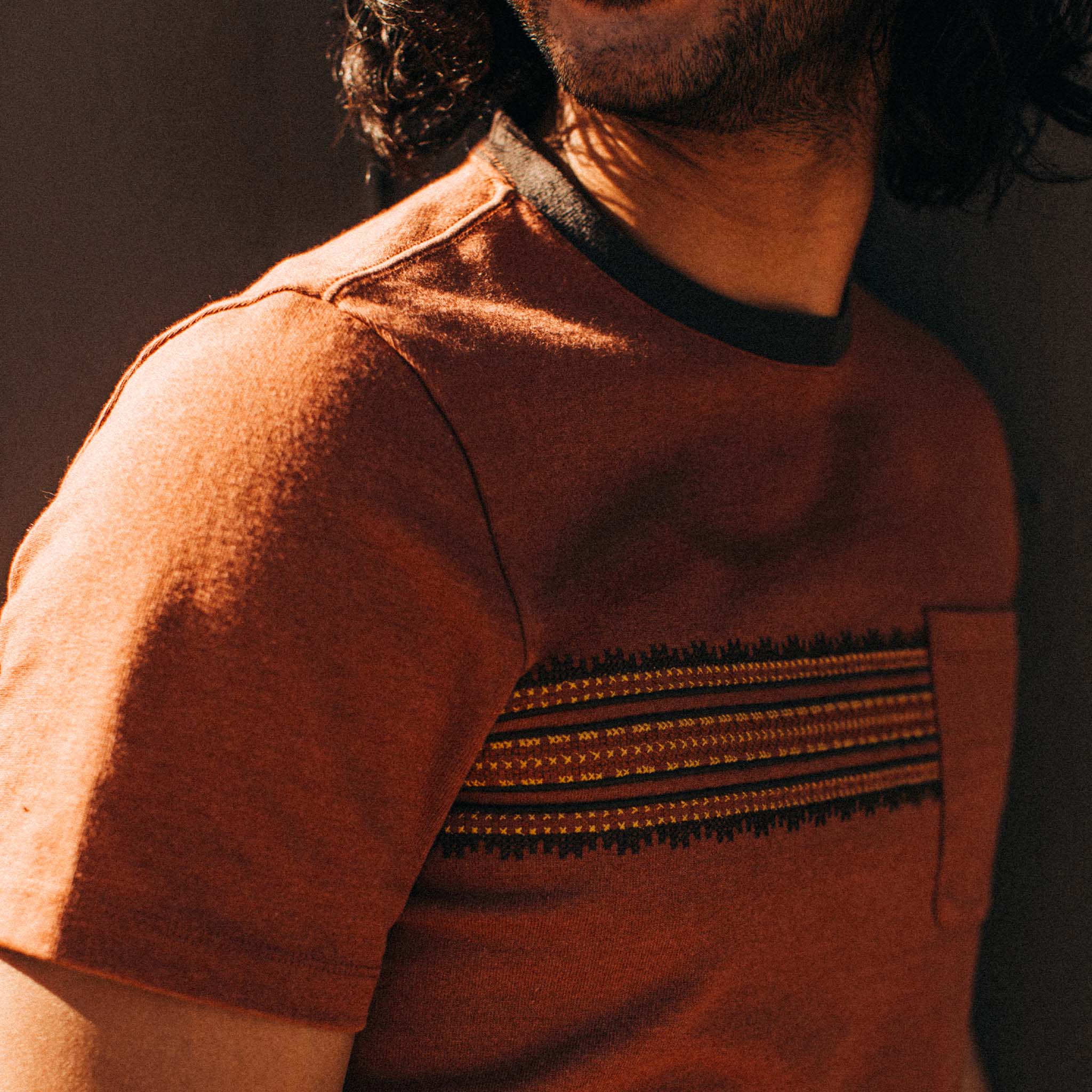 The Heavy Bag Tee in Dusty Rose Embroidered Stripe - Image 3