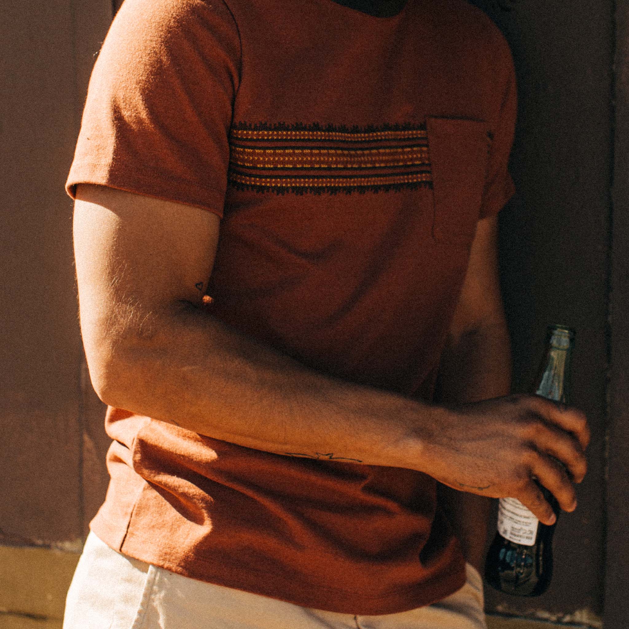 The Heavy Bag Tee in Dusty Rose Embroidered Stripe - Image 4