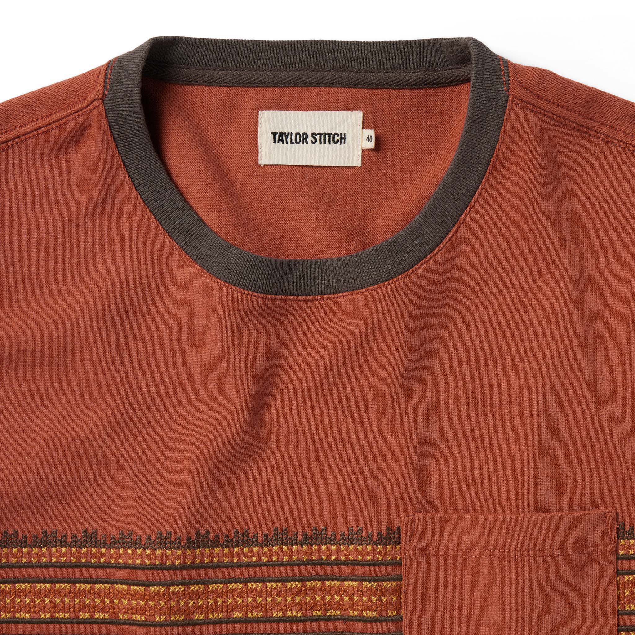 The Heavy Bag Tee in Dusty Rose Embroidered Stripe - Image 5