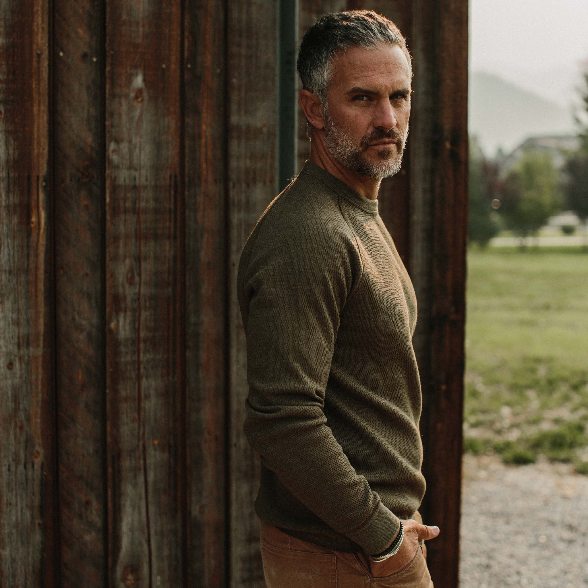 The Heavy Bag Waffle Crewneck in Olive - Image 5