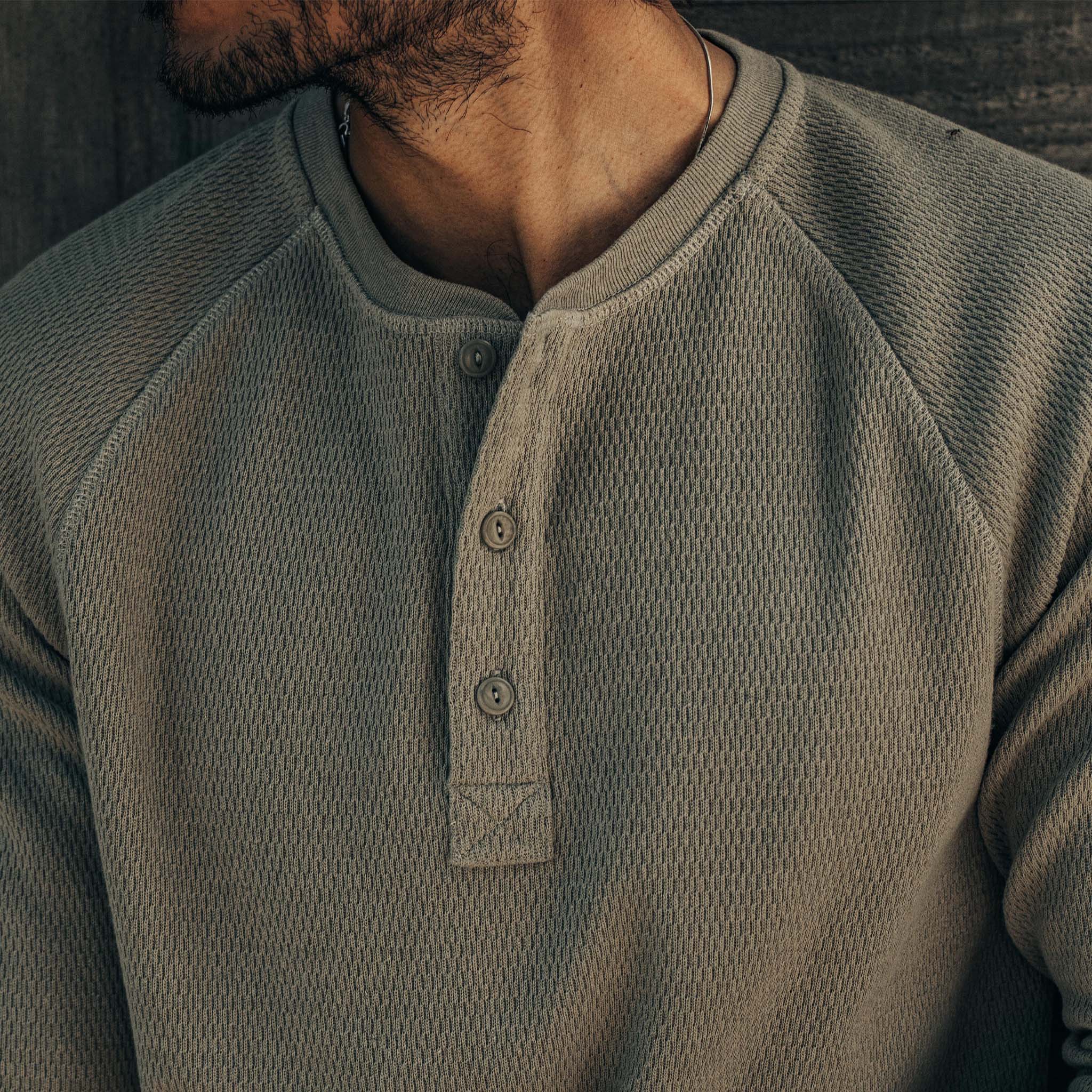 The Heavy Bag Waffle Henley in Army - Image 3