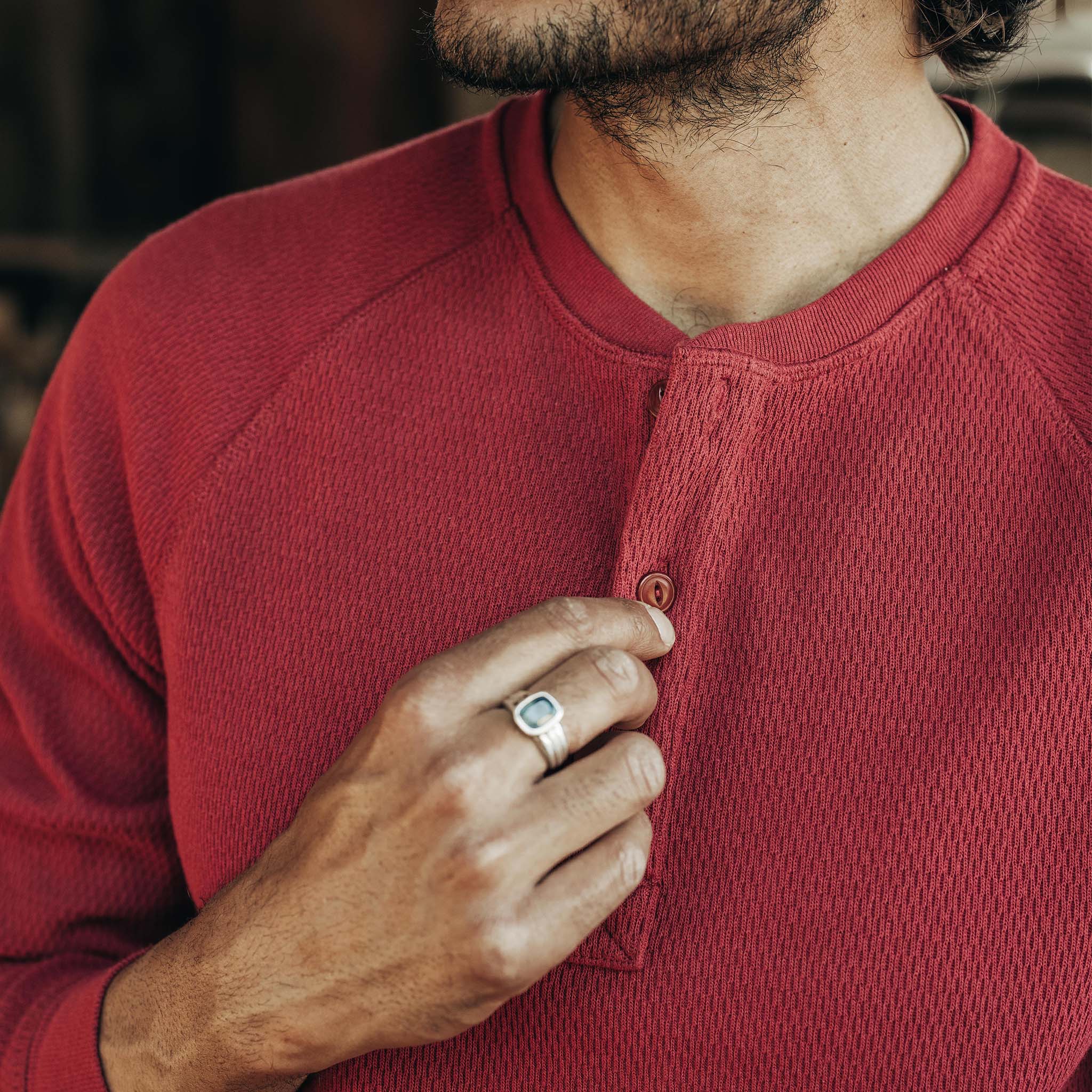 The Heavy Bag Waffle Henley in Burgundy - Image 3