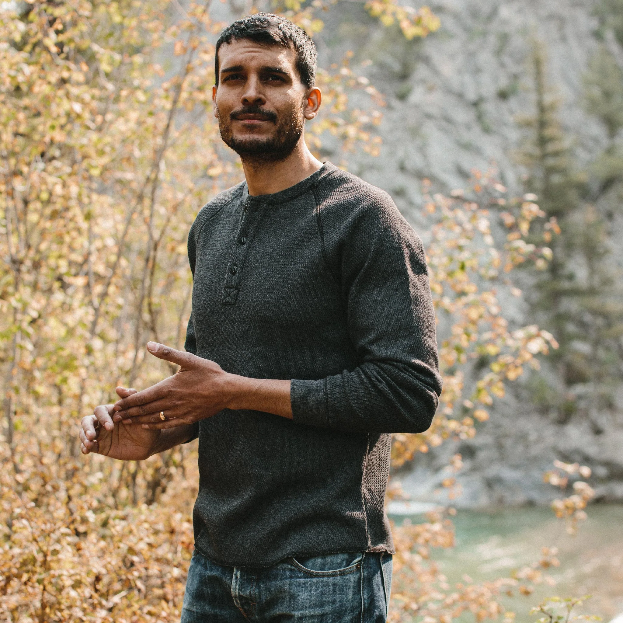 The Heavy Bag Waffle Henley in Coal - Image 2