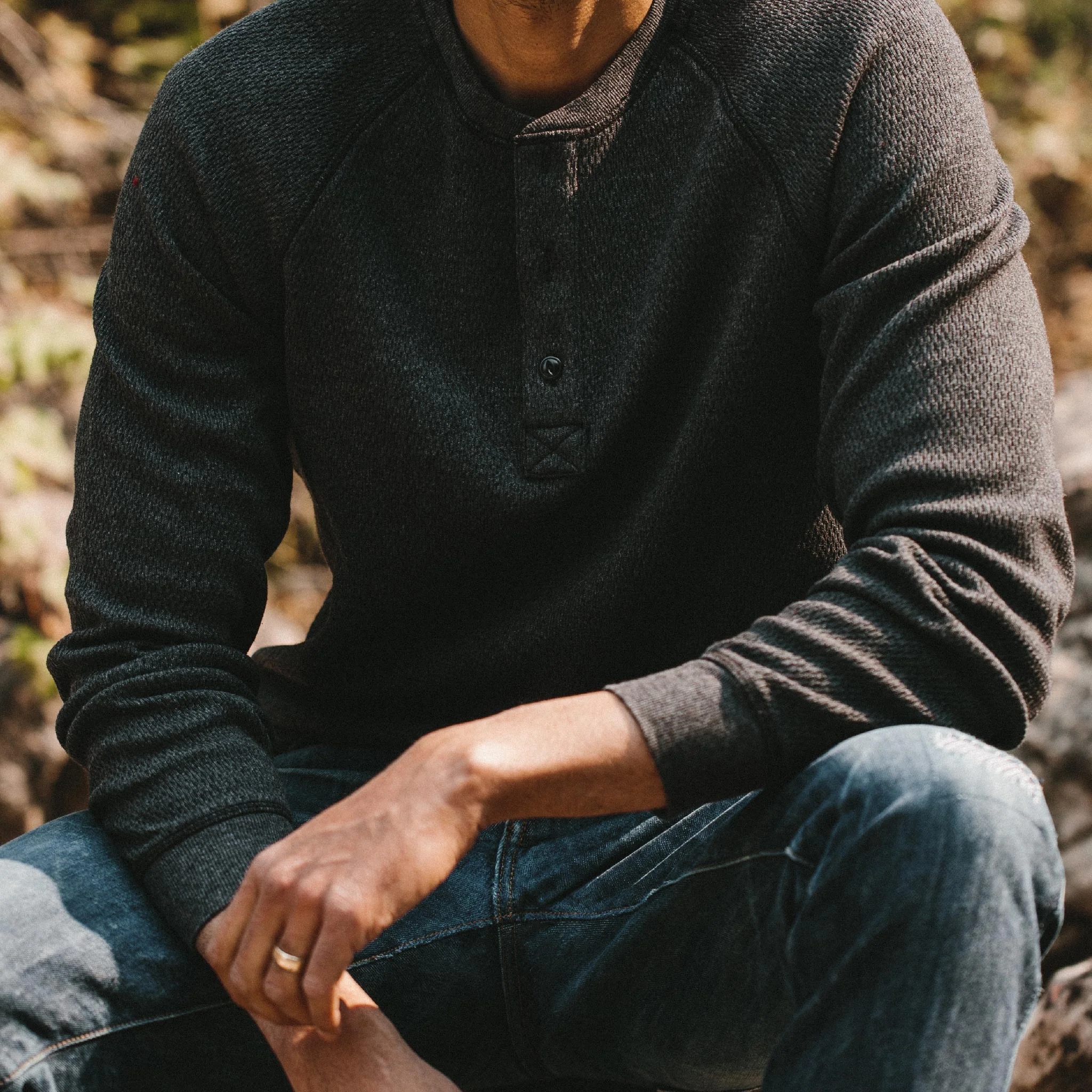The Heavy Bag Waffle Henley in Coal - Image 4