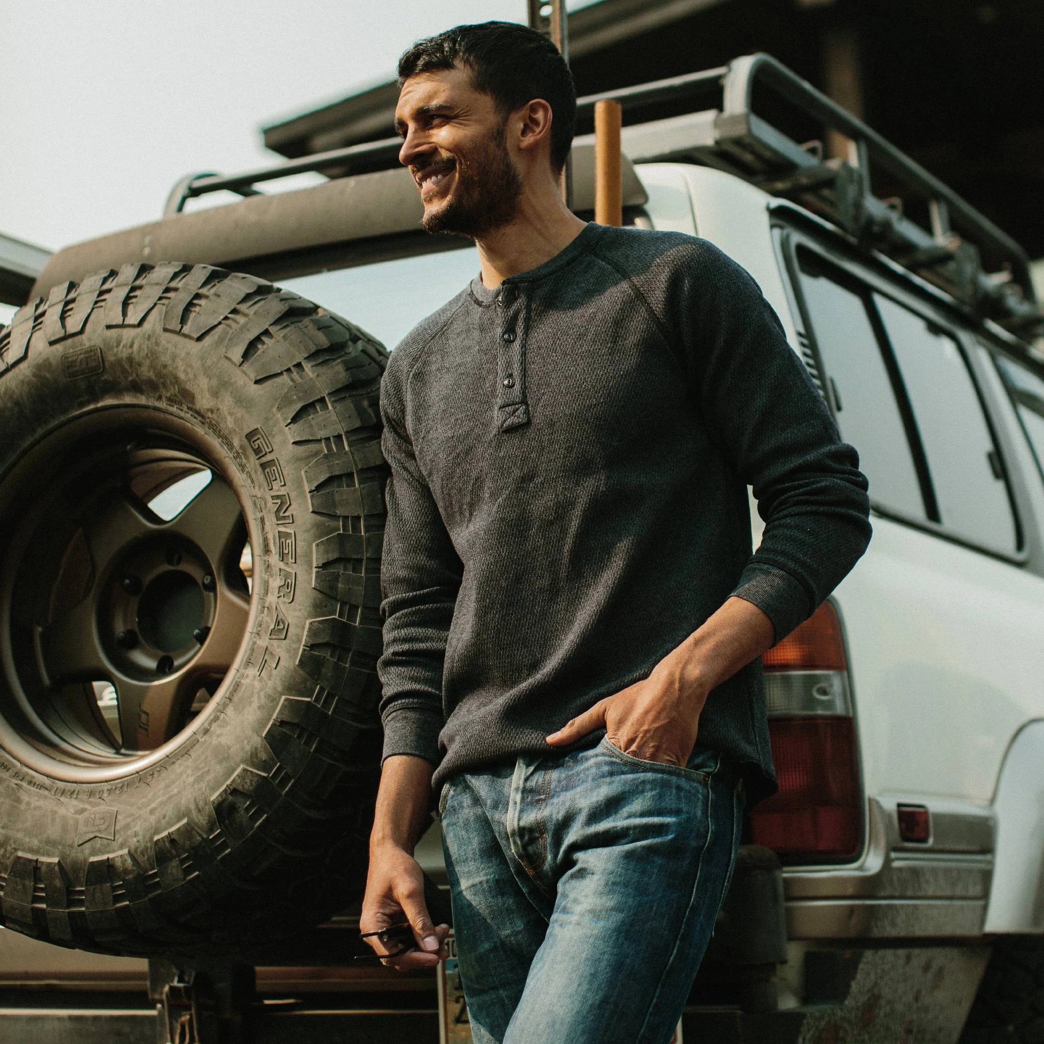 The Heavy Bag Waffle Henley in Navy - Image 2