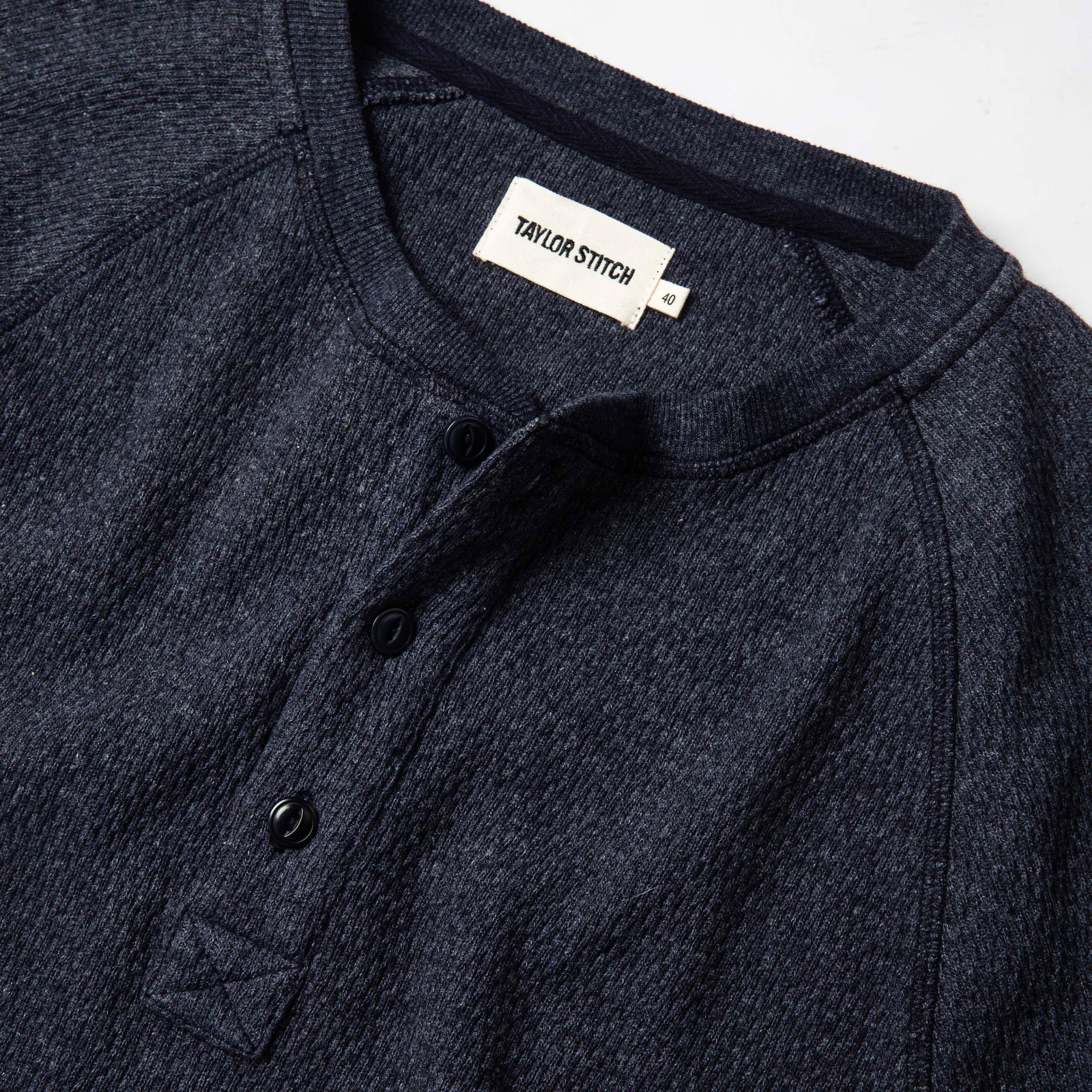 The Heavy Bag Waffle Henley in Navy - Image 6
