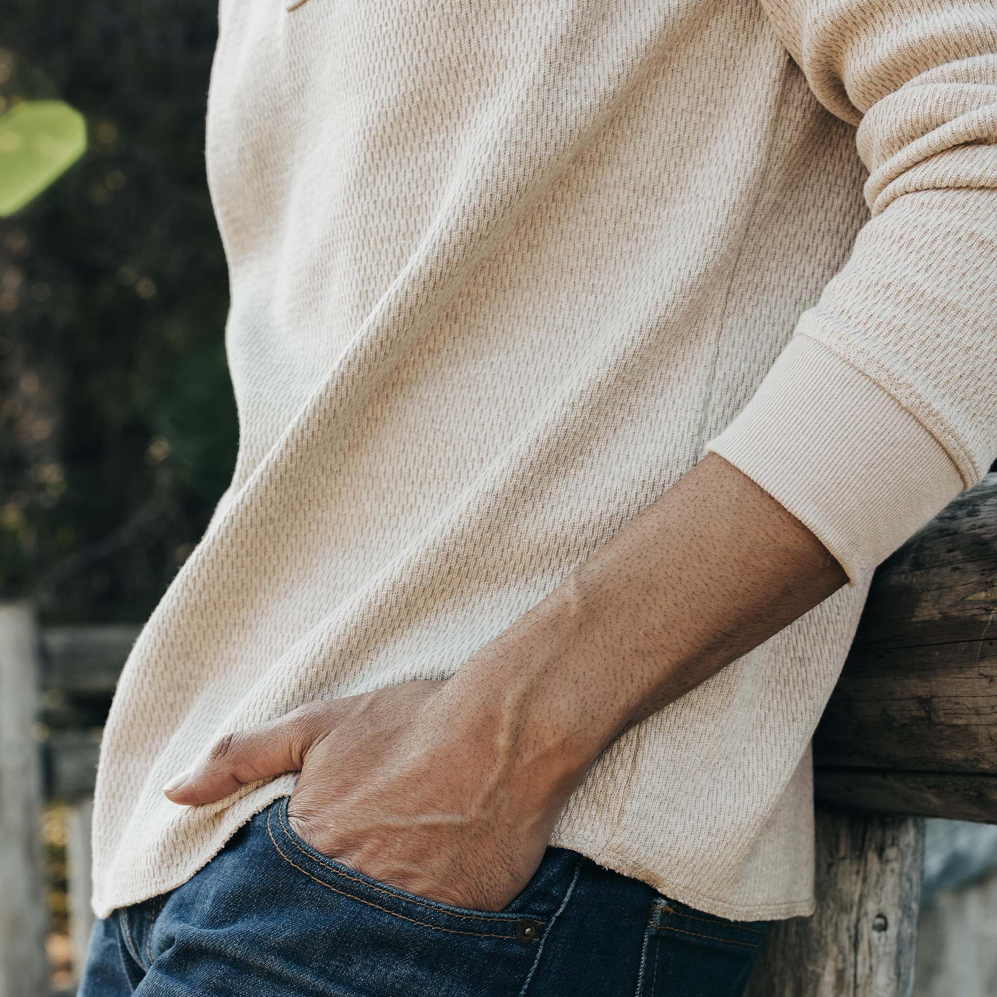 The Heavy Bag Waffle Henley in Oatmeal - Image 4