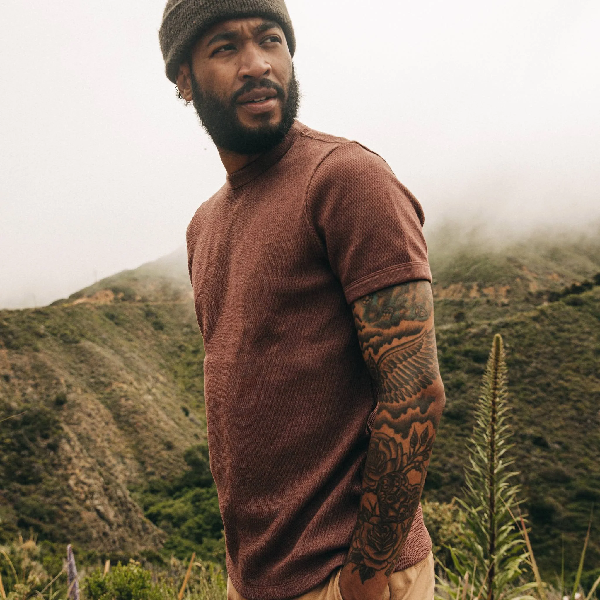 The Heavy Bag Waffle Short Sleeve in Burgundy - Image 2