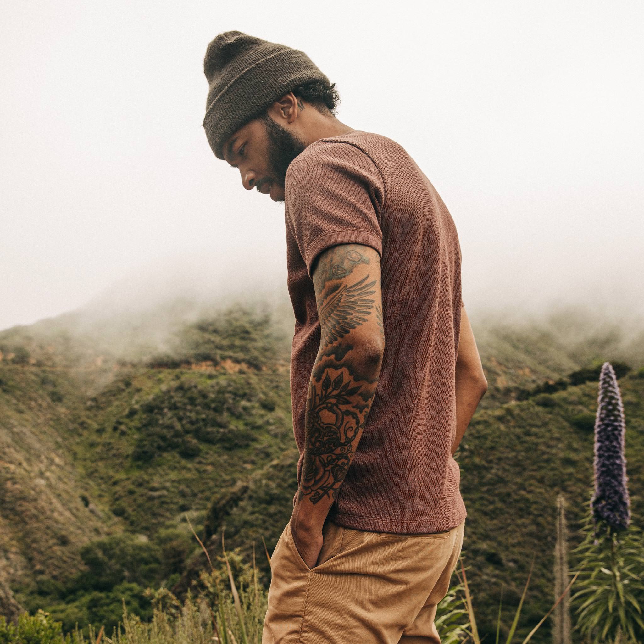 The Heavy Bag Waffle Short Sleeve in Burgundy - Image 4
