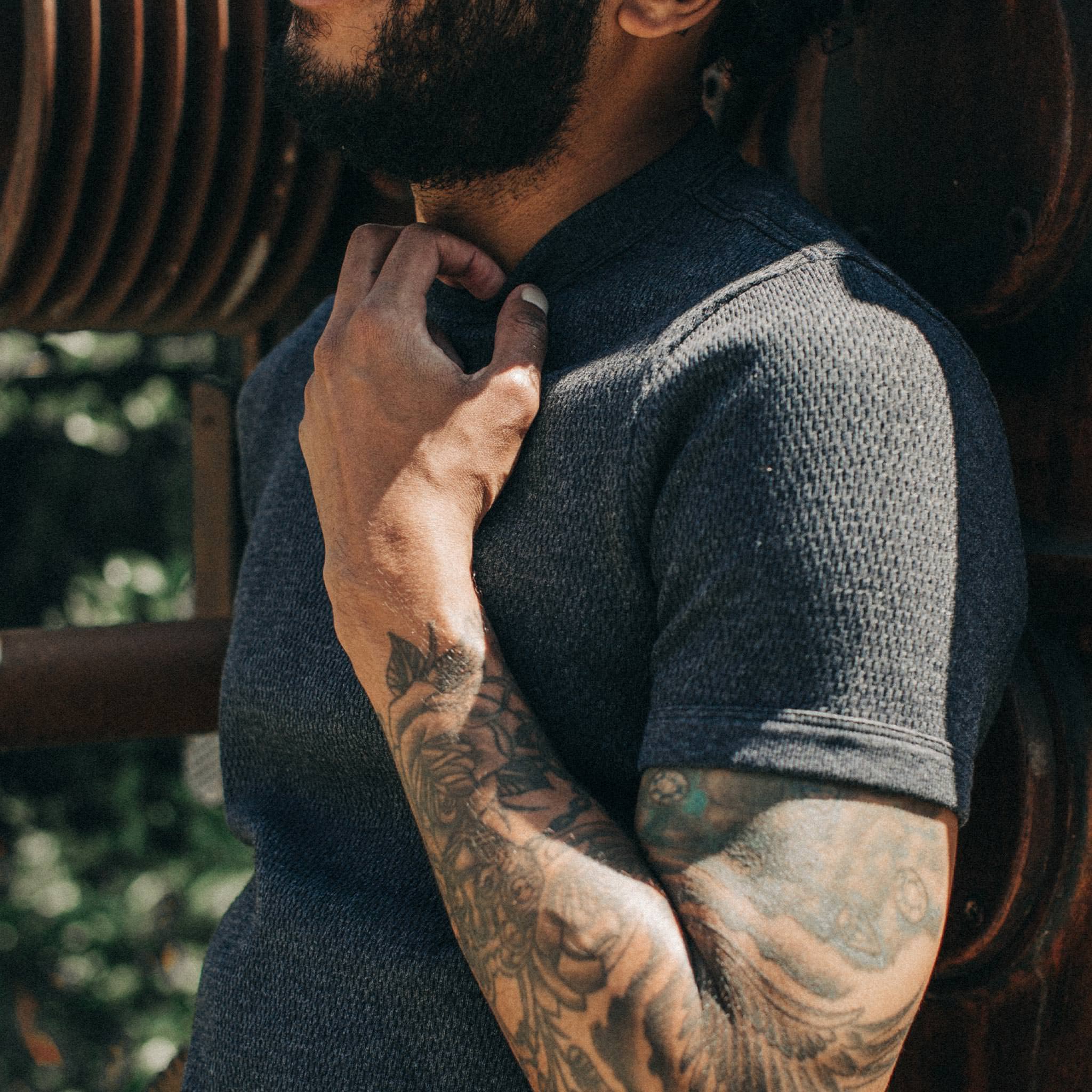 The Heavy Bag Waffle Short Sleeve in Deep Ocean - Image 4