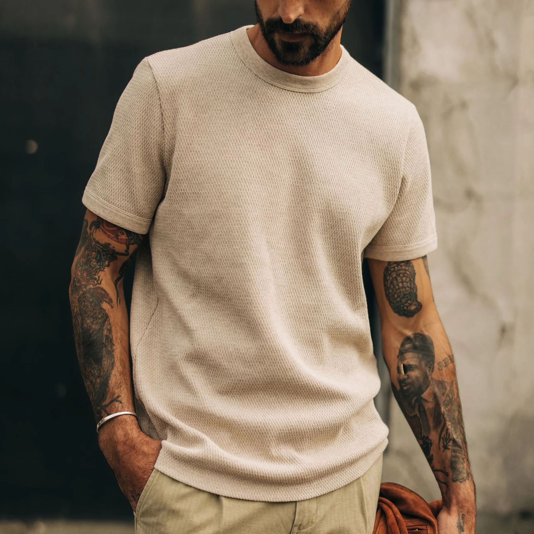The Heavy Bag Waffle Short Sleeve in Oat Heather - Image 2