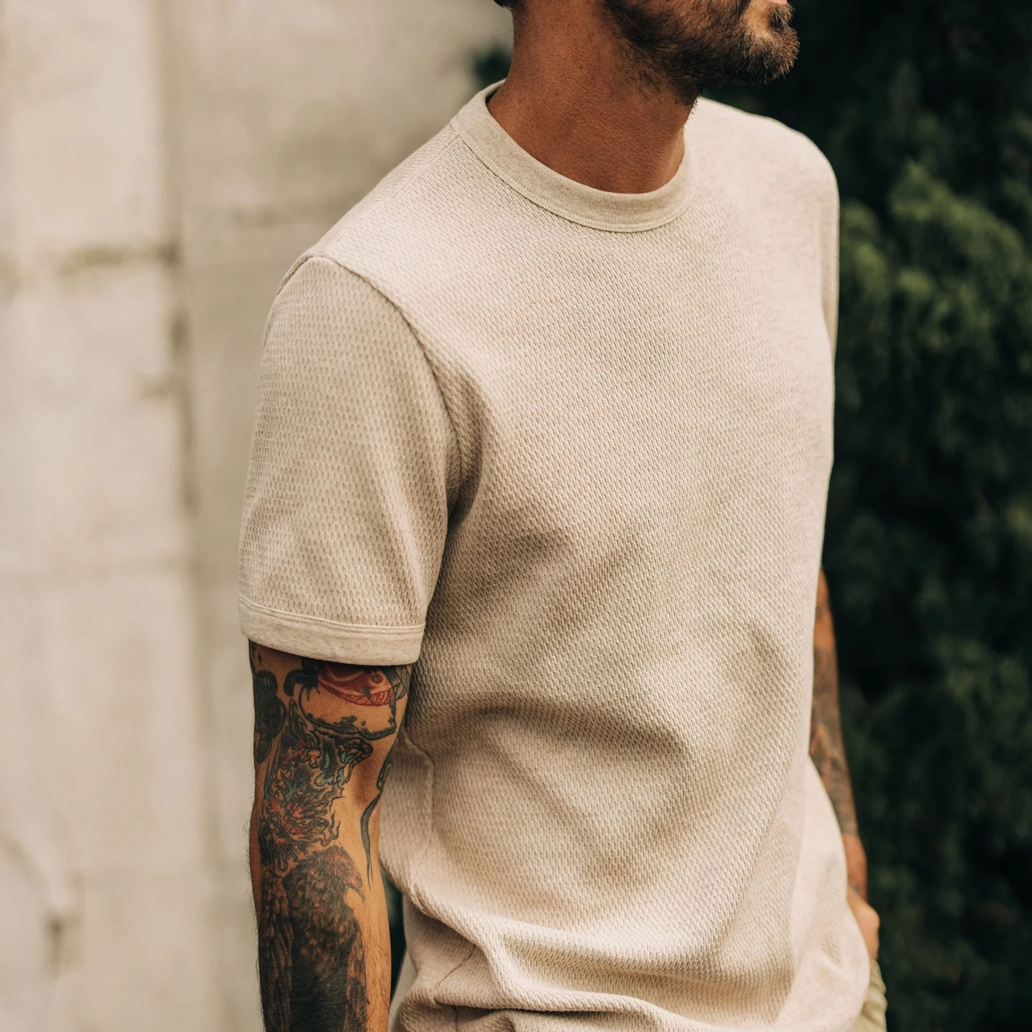 The Heavy Bag Waffle Short Sleeve in Oat Heather - Image 3