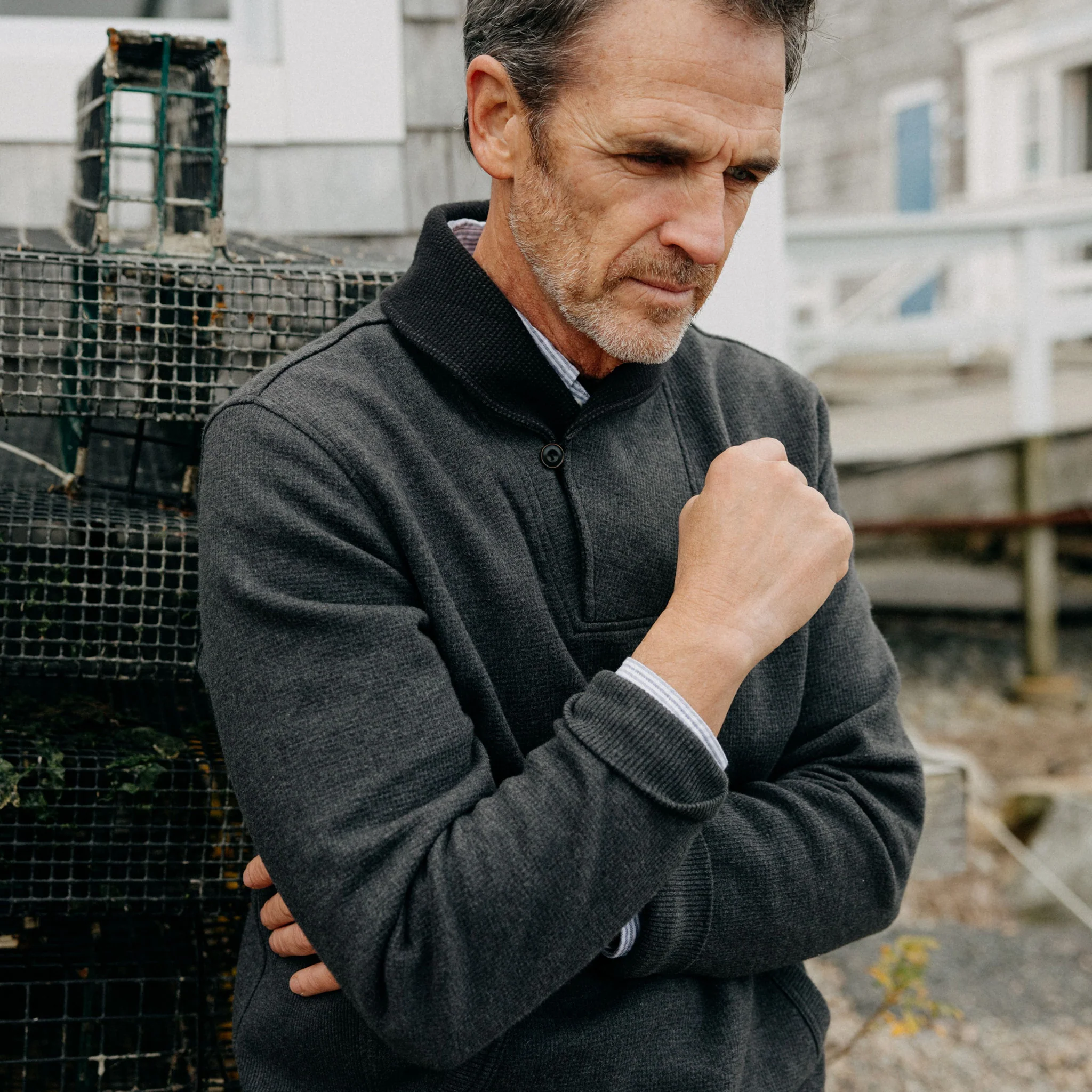 The Horizon Shawl Pullover in Coal Heather - Image 3