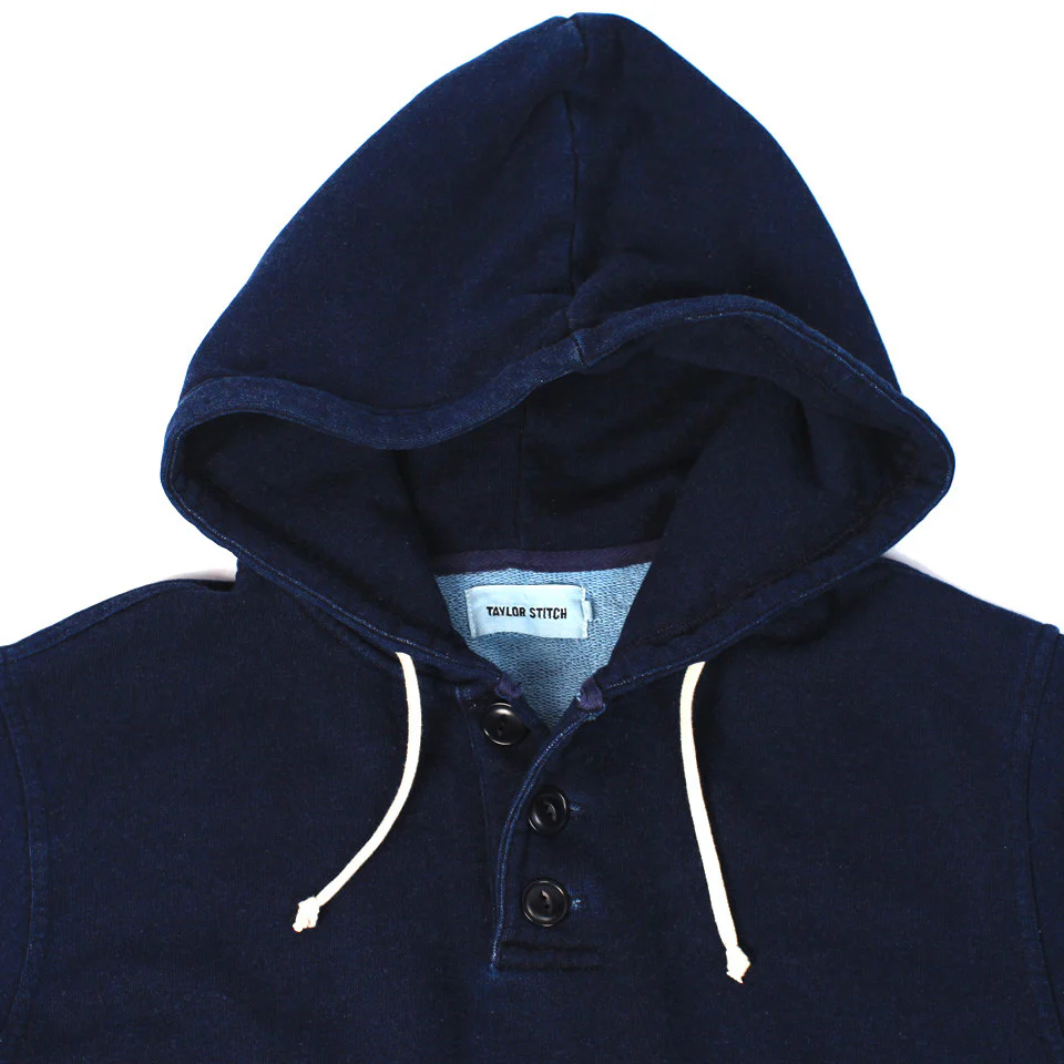 Indigo 3 Button Hooded Sweatshirt - Image 2
