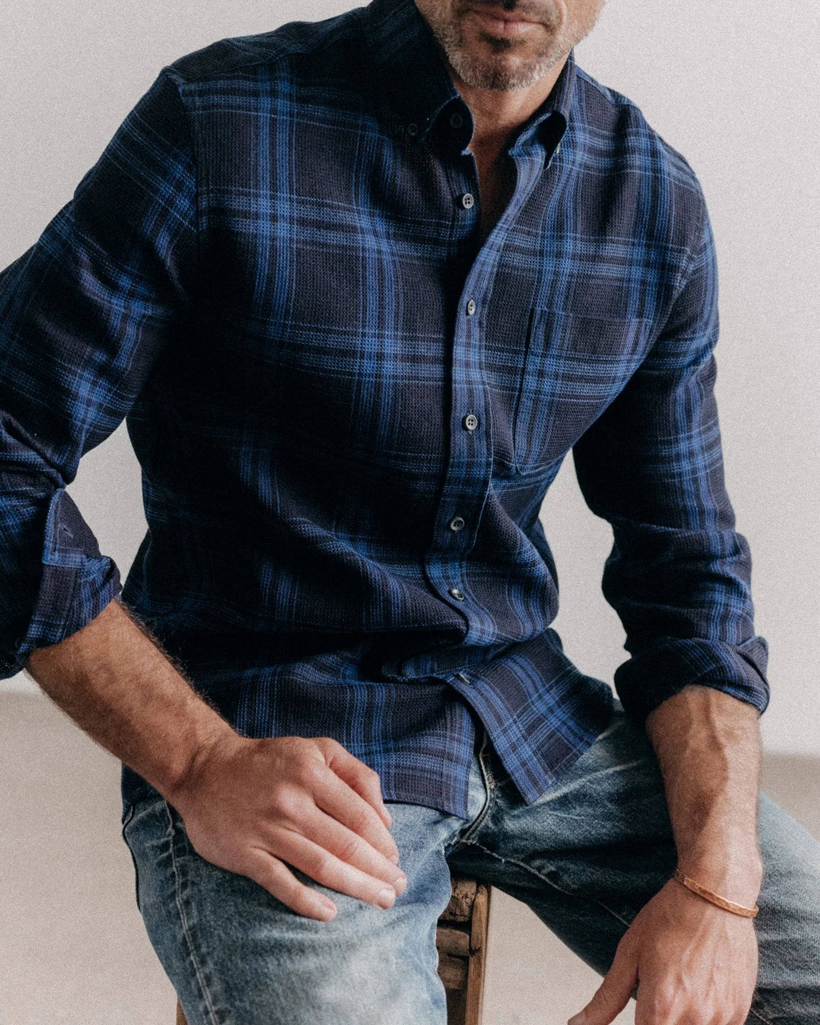 The Jack in Deep Indigo Plaid Waffle - Image 2