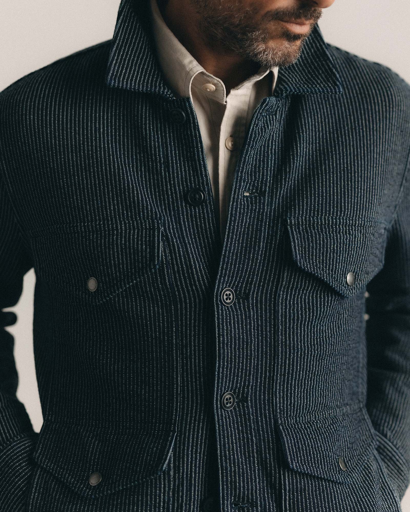 The Jackson Jacket in Rinsed Indigo French Terry Stripe - Image 4