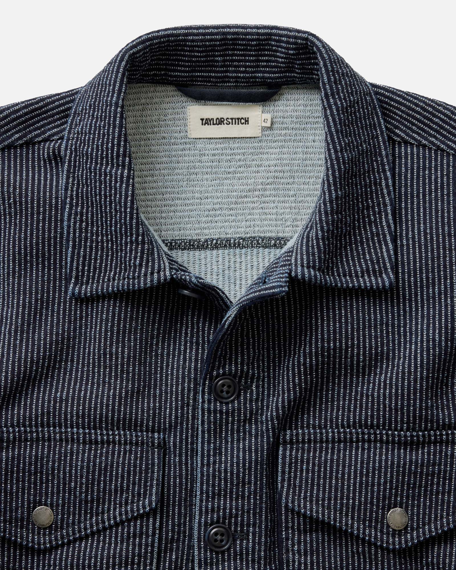 The Jackson Jacket in Rinsed Indigo French Terry Stripe - Image 5