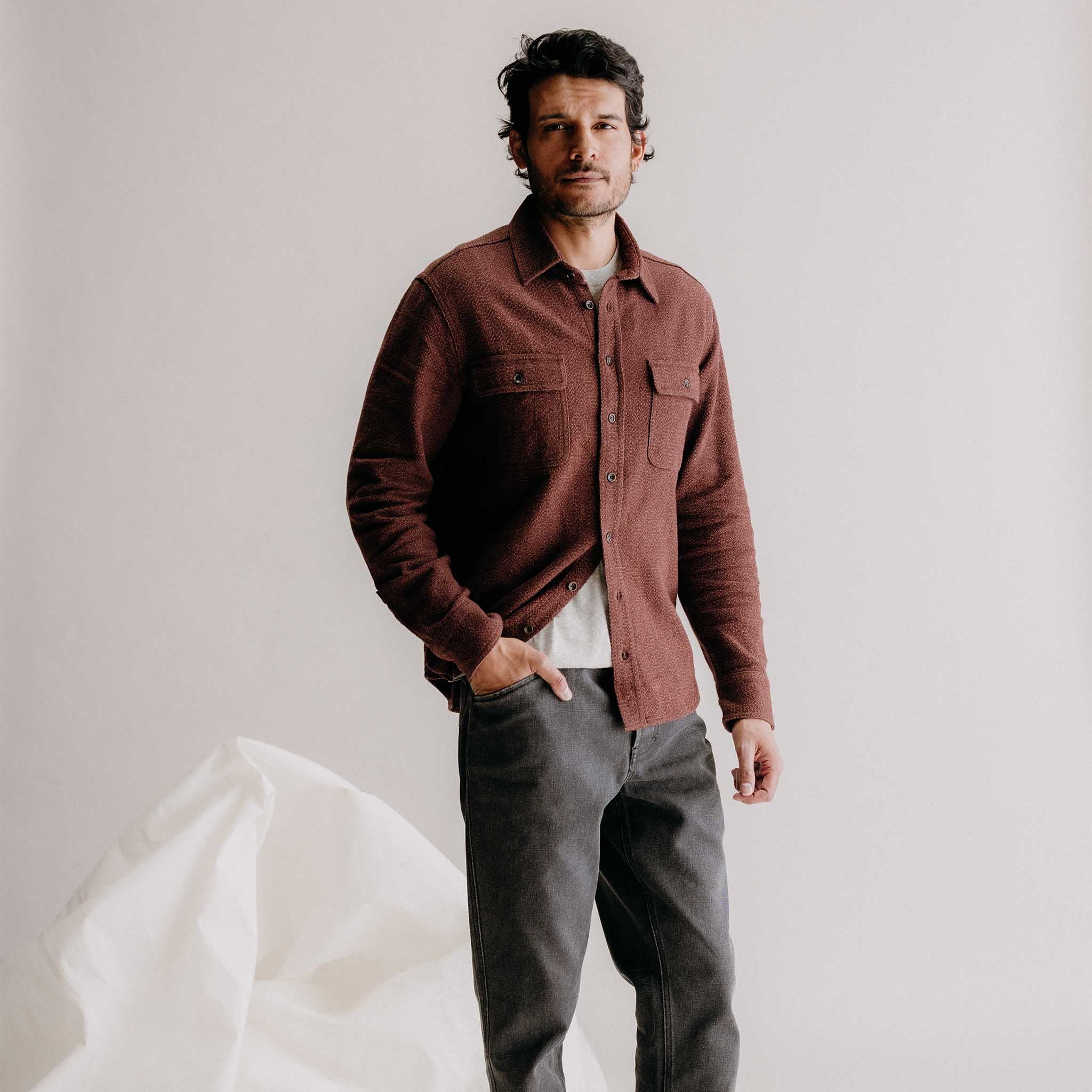 The Ledge Shirt in Burgundy Linen Tweed - Image 2