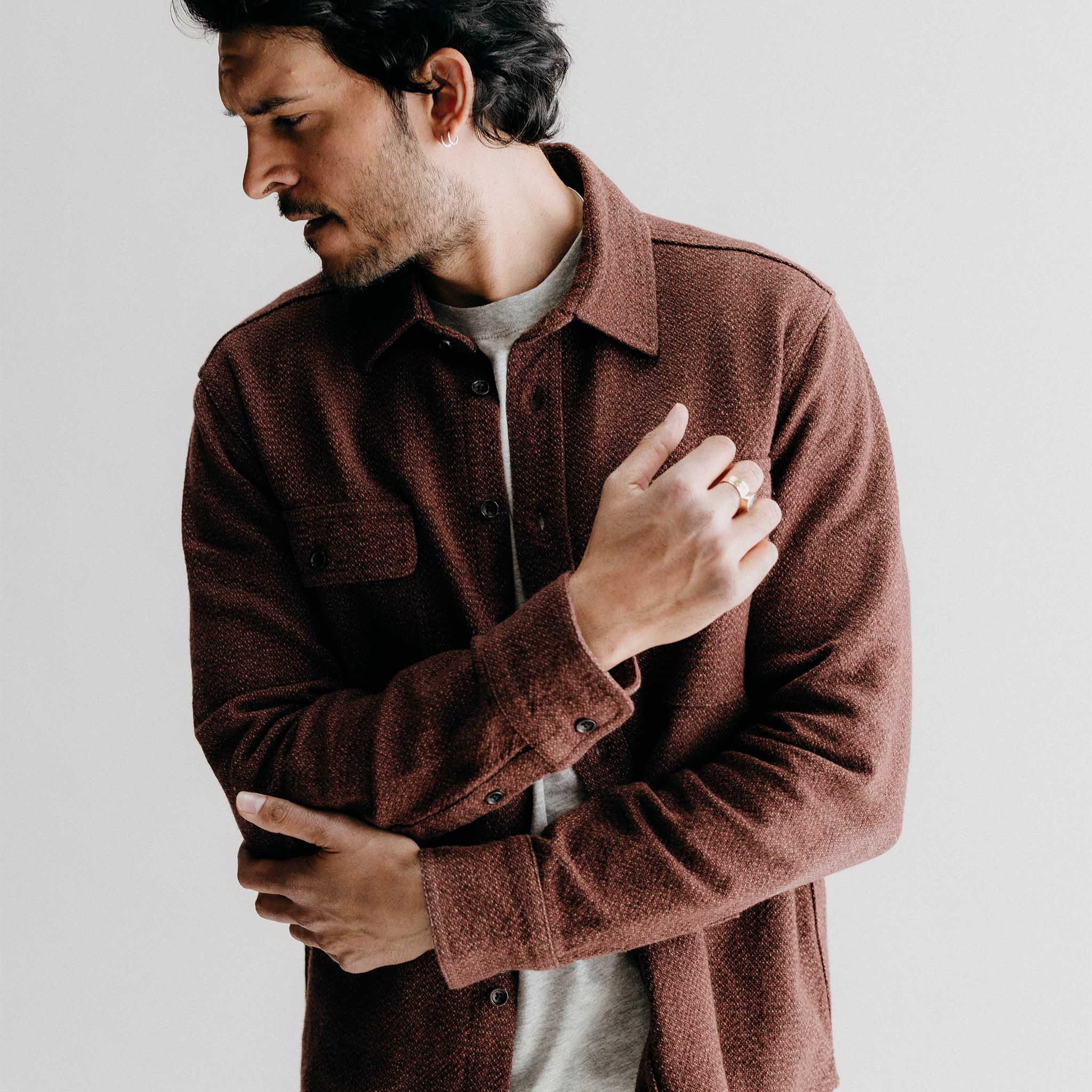 The Ledge Shirt in Burgundy Linen Tweed - Image 4