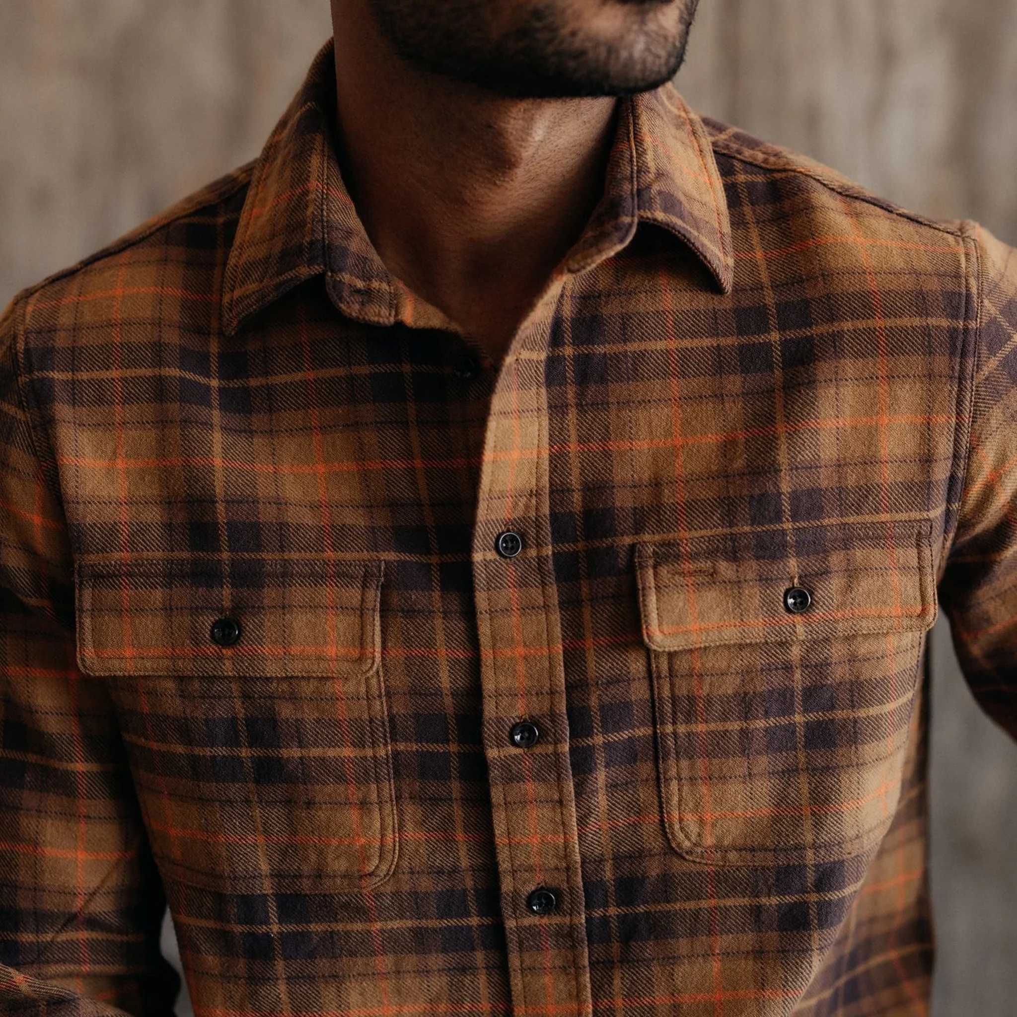 The Ledge Shirt in Tarnished Brass Plaid - Image 3