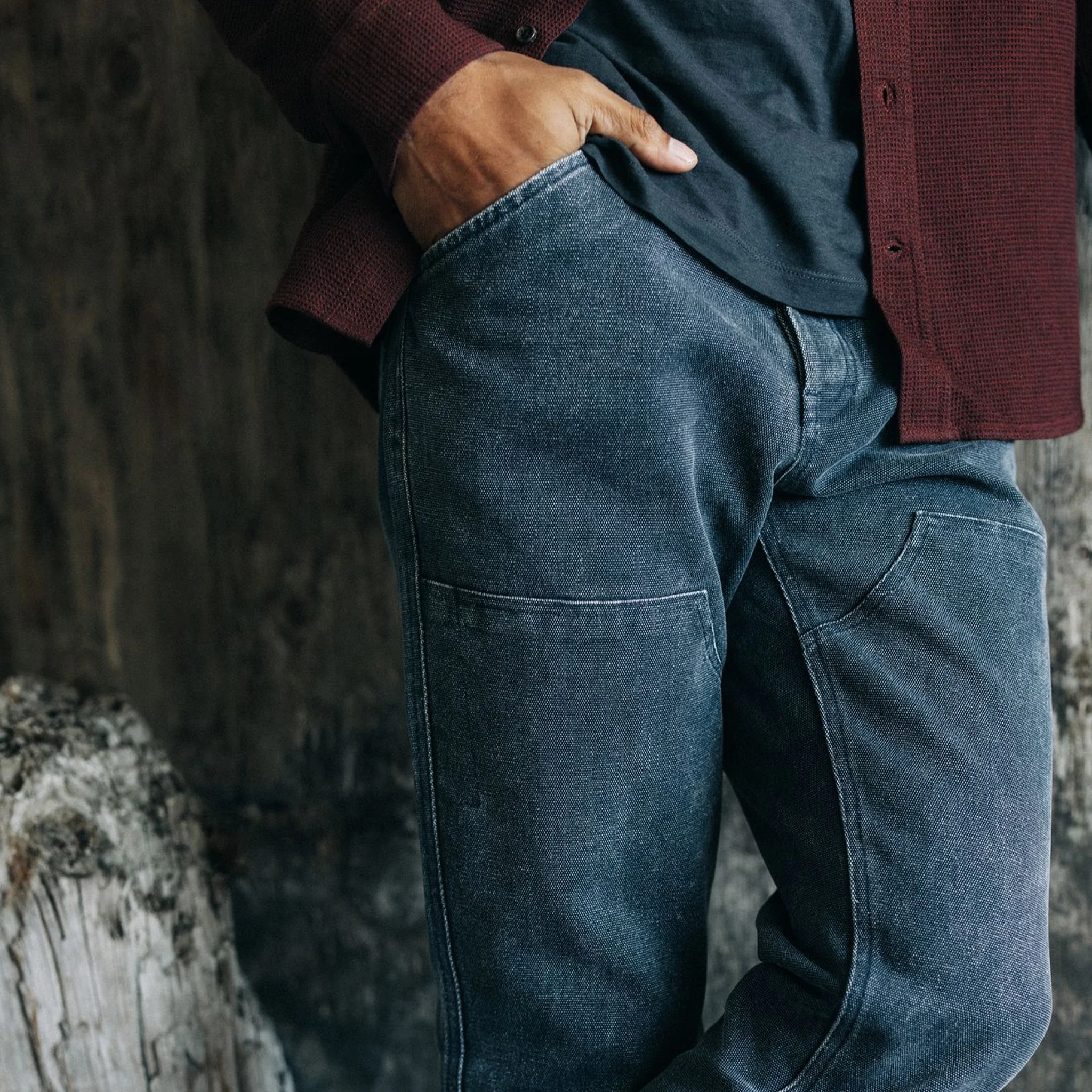 The Lined Chore Pant in Navy Chipped Canvas - Image 3