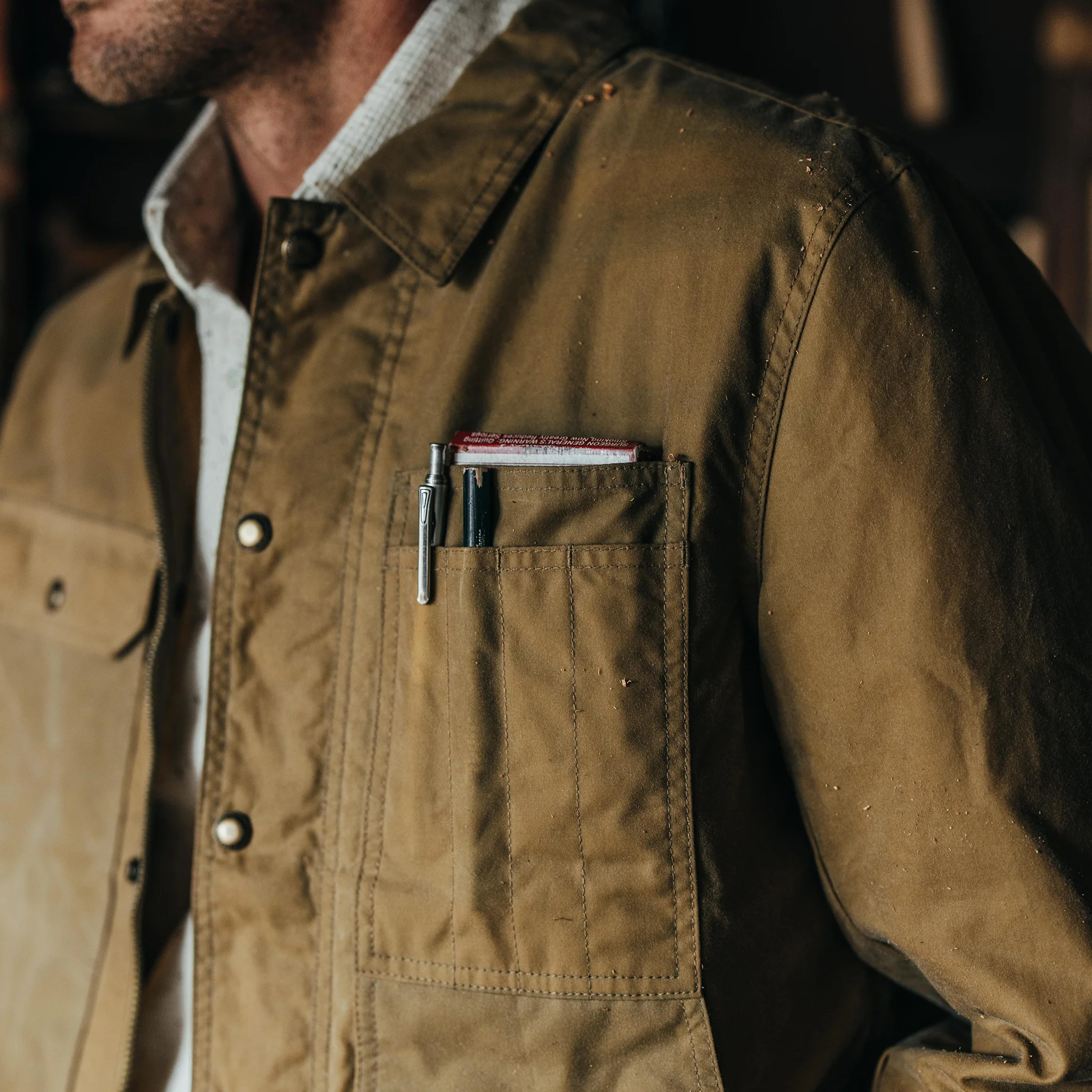 The Lined Longshore Jacket in Harvest Tan Waxed Canvas - Image 3