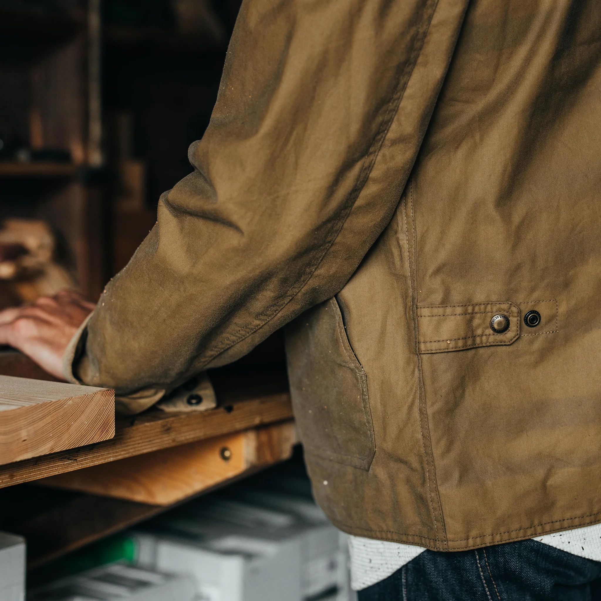 The Lined Longshore Jacket in Harvest Tan Waxed Canvas - Image 4